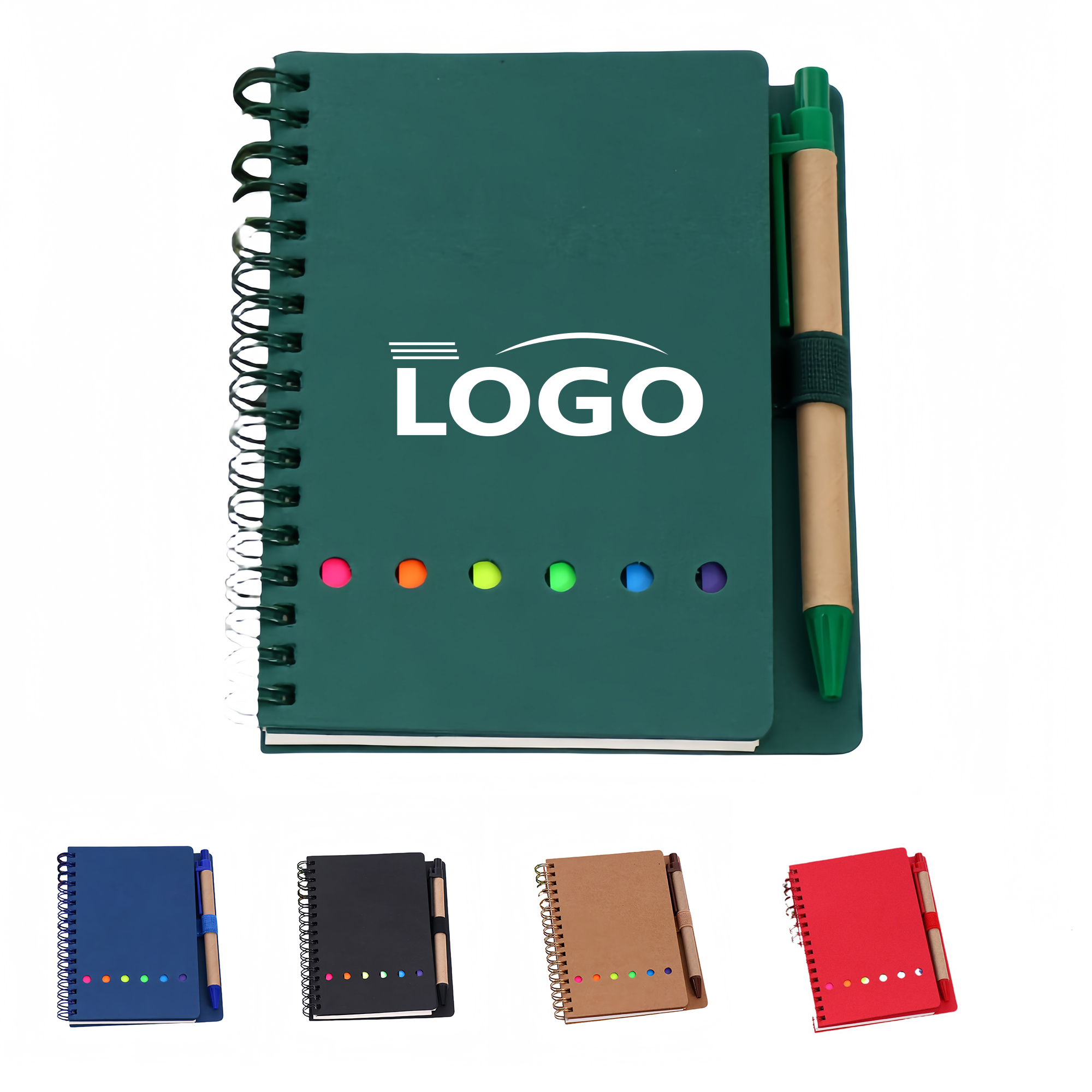 Spiral notepad with pen and sticky notes, customizable logo 2