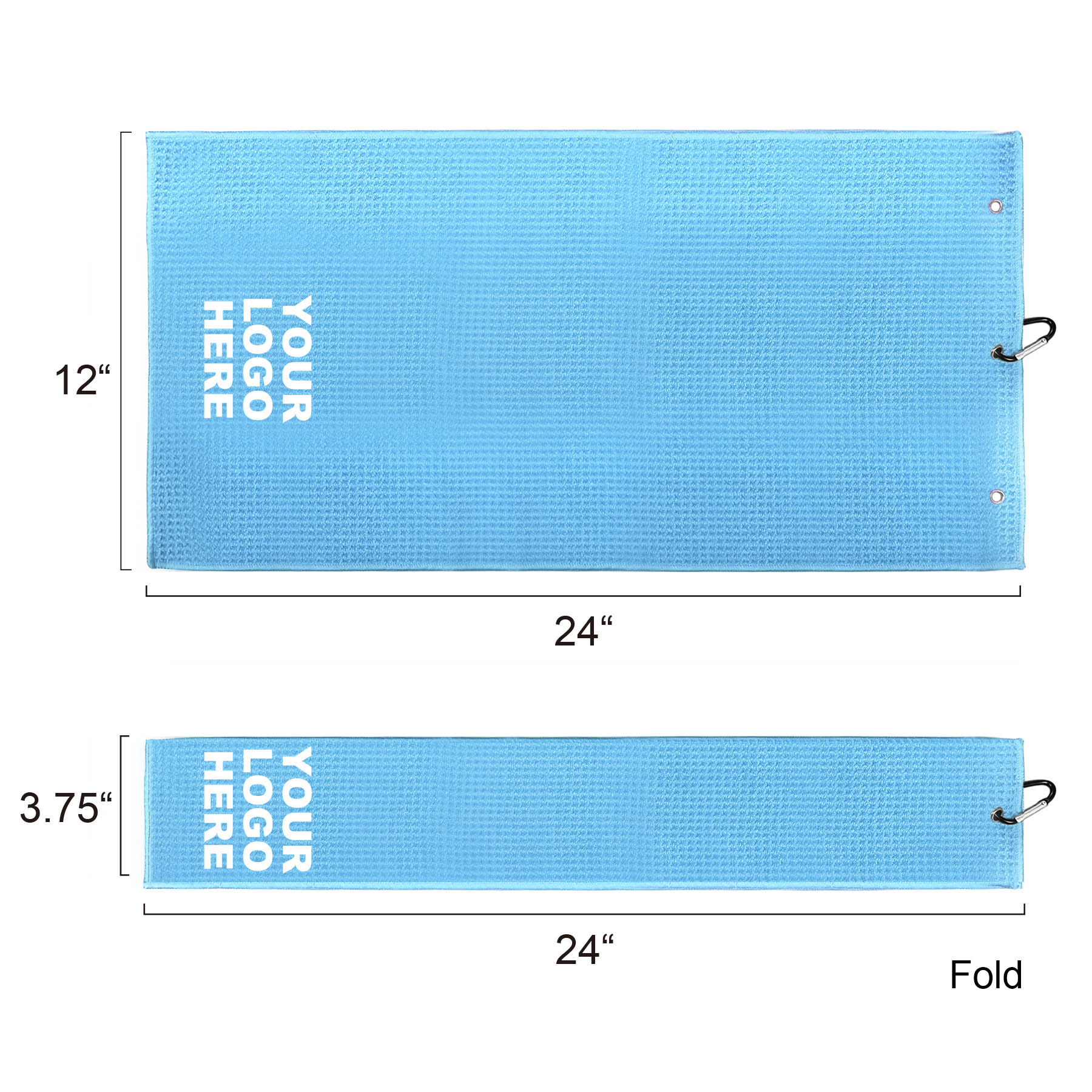 Microfiber Waffle Two-fold Golf Towel w/ Carabiners Clip 12" x 24" 19