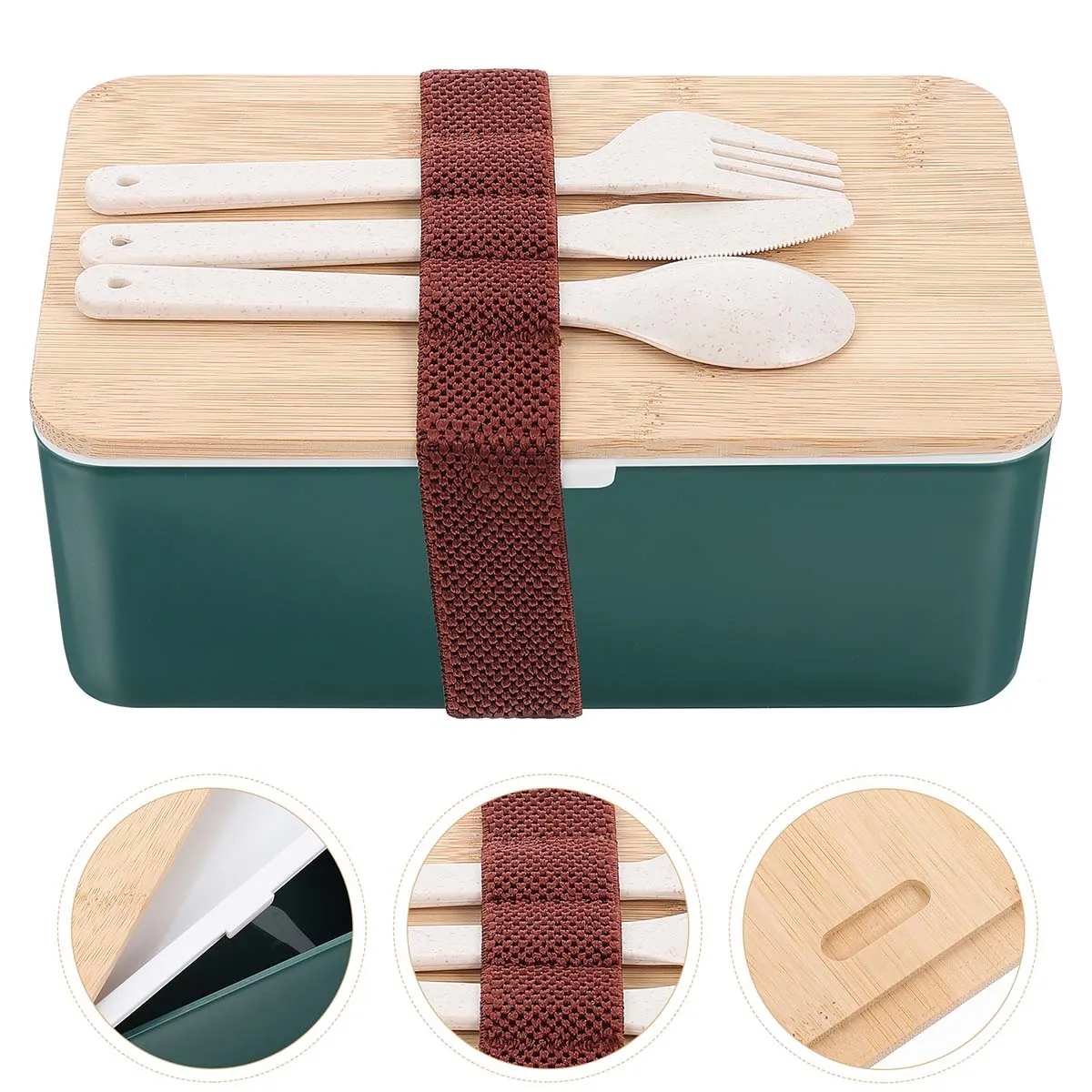Bamboo Suqare Rectangle Bento Box Lunch Set with Utensils 7
