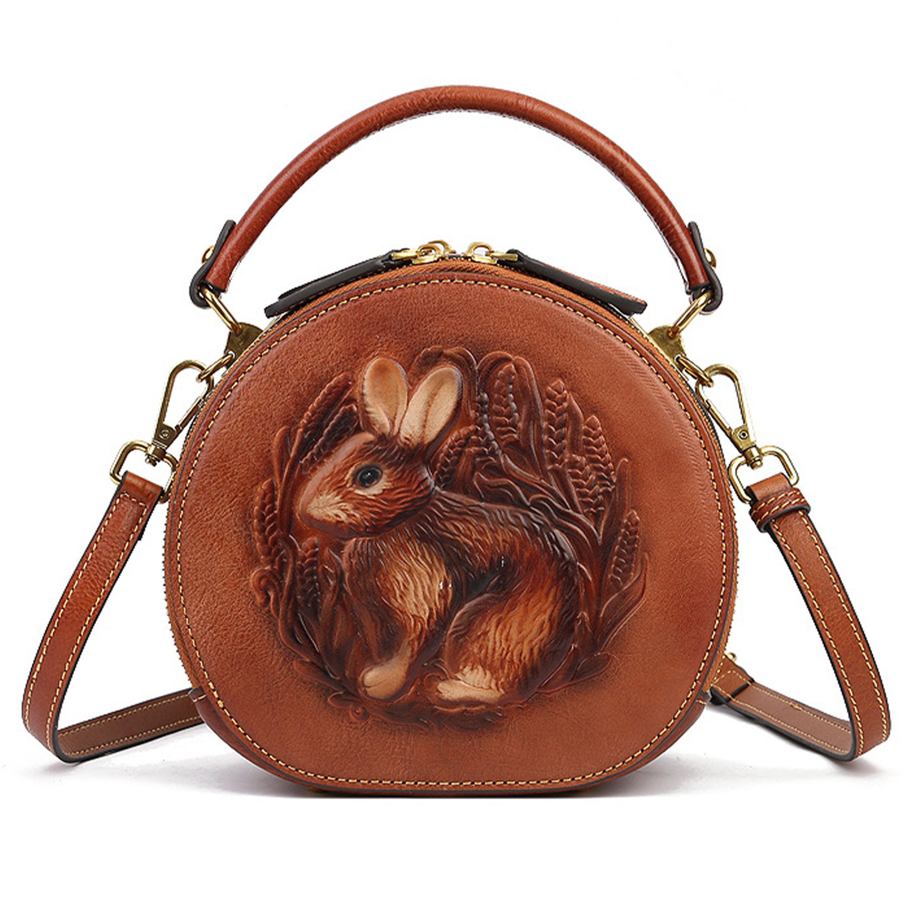 Genuine Leather Vintage bunny embossed diagonal shoulder bag 7