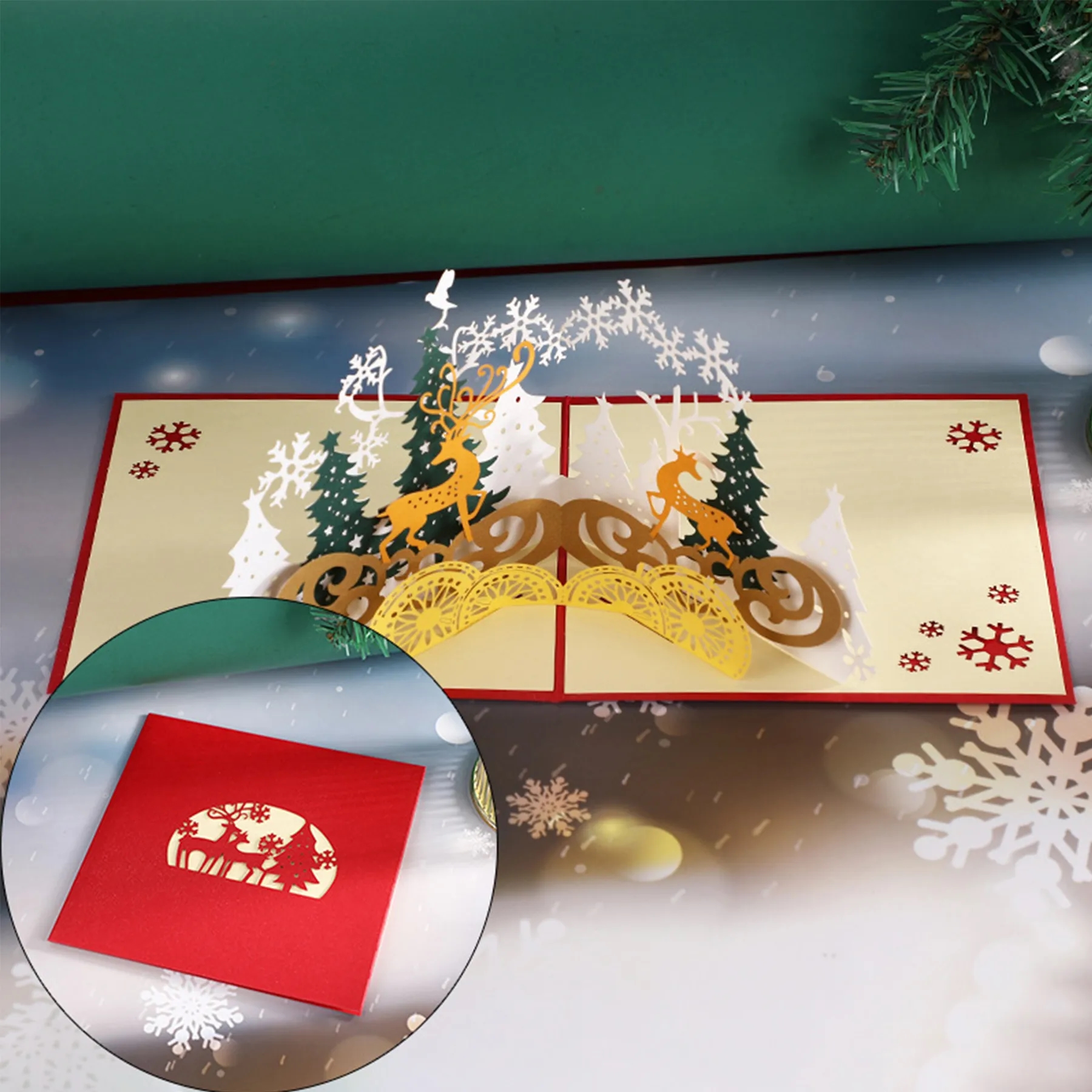 3D Christmas Hollow-out Greeting Card with Envelope 3