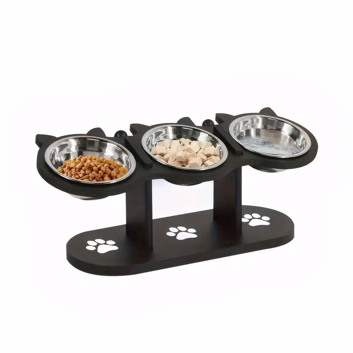 Adjustable Wooden Pet Feeder Stand with 3 Stainless Bowls 2