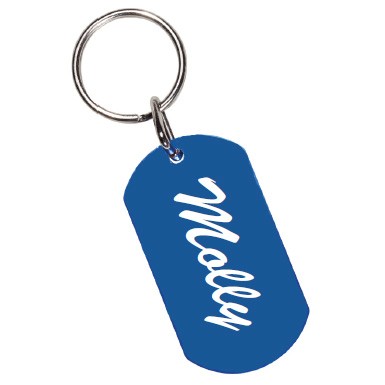 Blue Anodized Aluminum Dog Tag Key Chain. 1