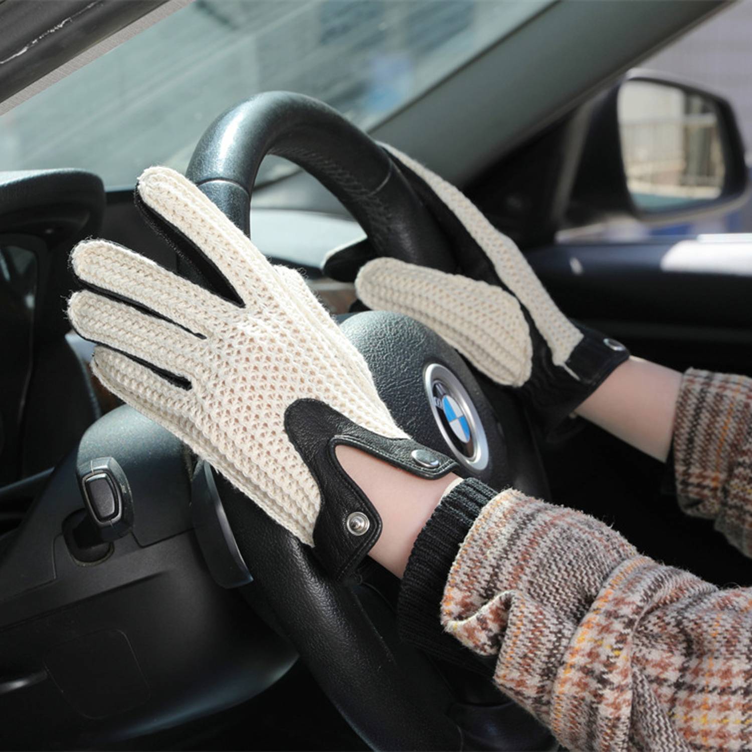 Men's Driving Knitted Mesh Breathable Sheepskin Gloves 4