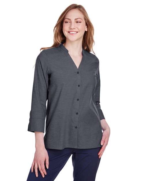 Women's Crown Collection® Stretch Pinpoint Chambra Three-Quarter Sleeve Shirt - DG562W 3