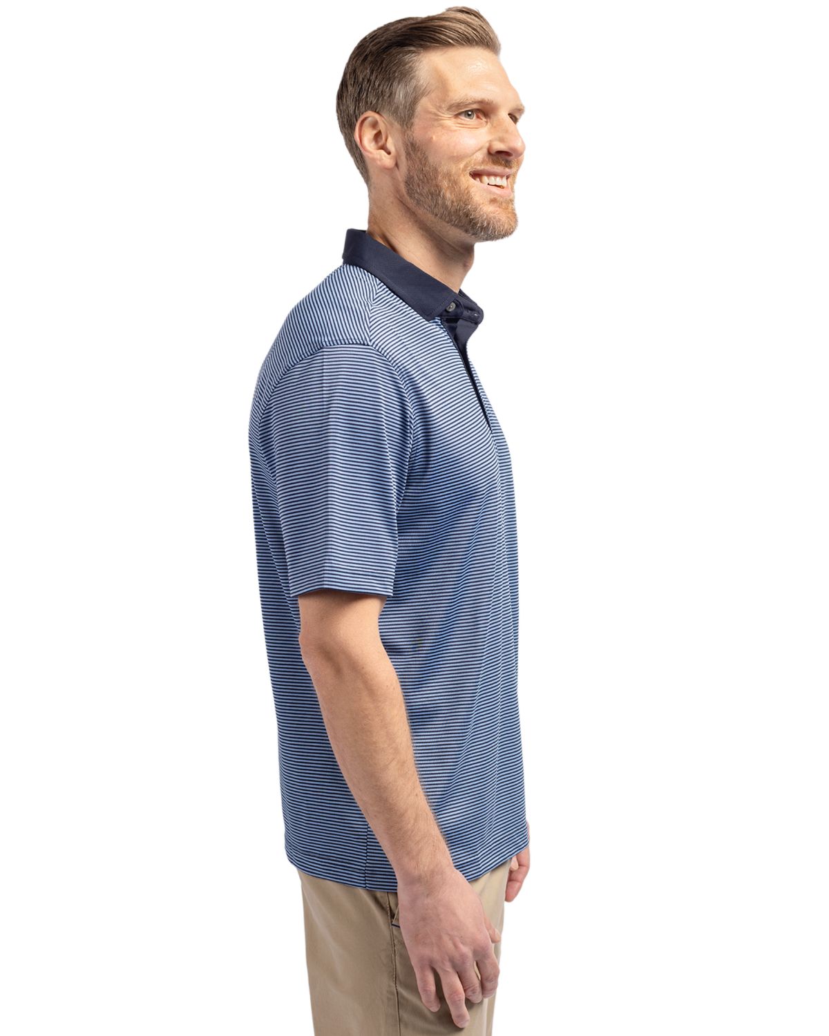 Virtue Eco Pique Micro Stripe Recycled Mens Polo