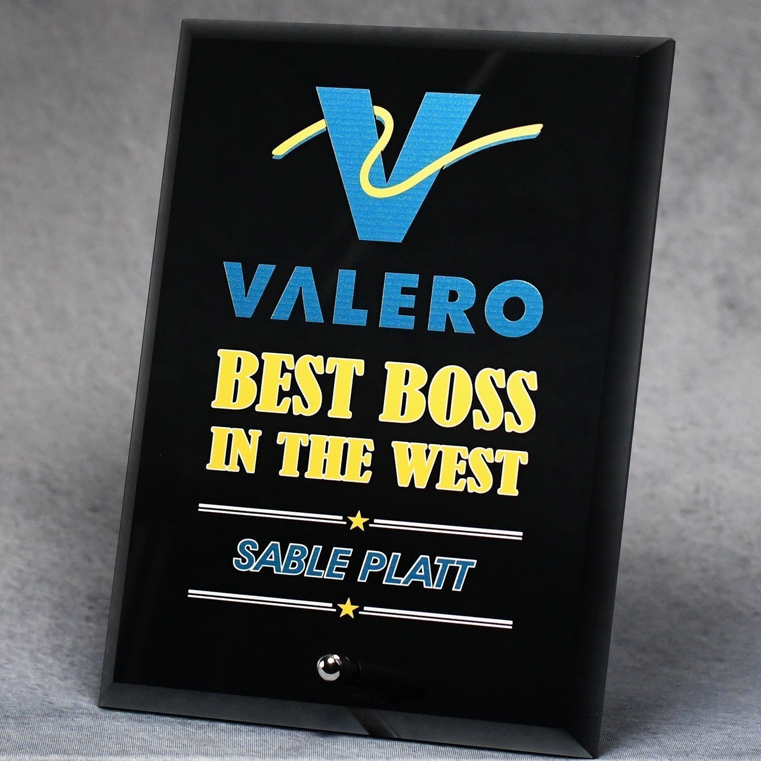 Economy Black Glass Standing Plaque 1