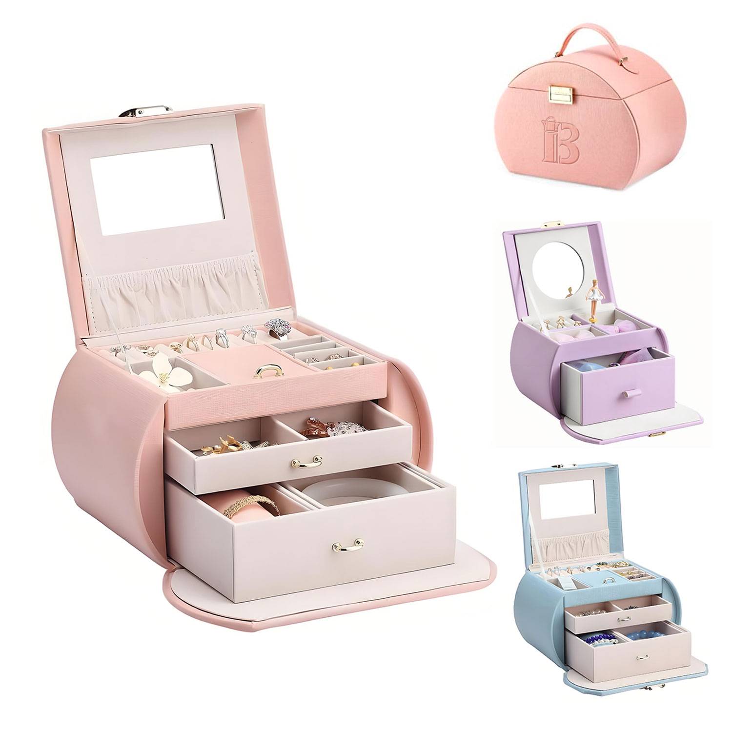 Portable Leather Jewelry Storage Box with Lock and Handle 4