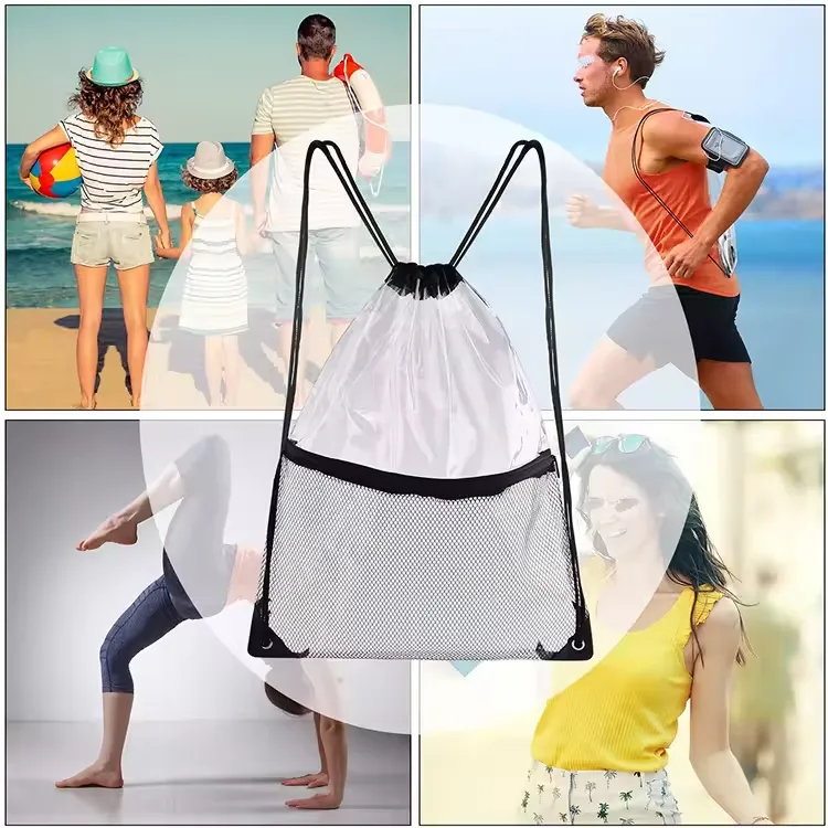 Clear PVC Drawstring Cinch Sack Backpack With Front Zipper 6