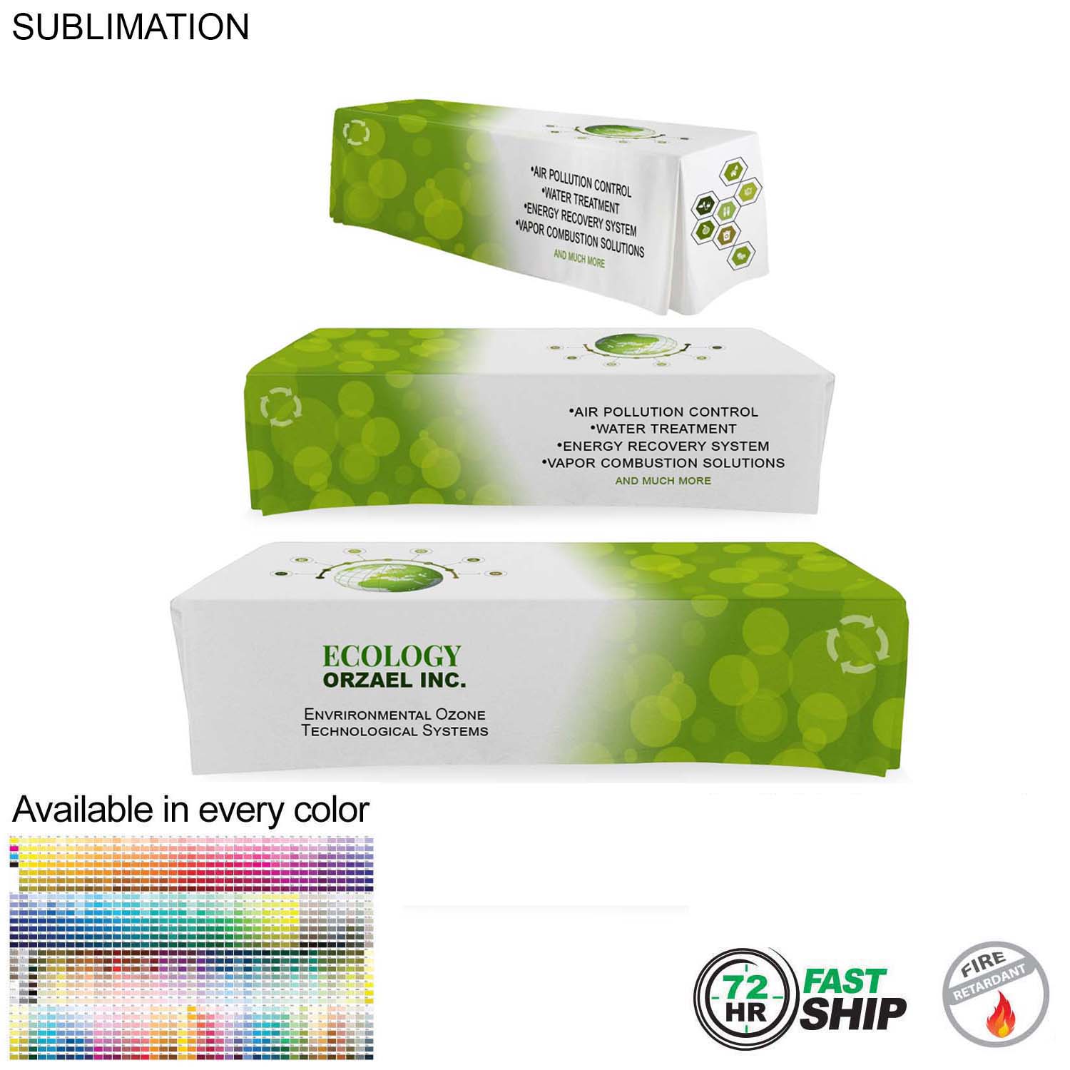 72Hr Fast Ship - Sublimated Table Cloth for 10' table, Drape style, 4 sided, Closed Back 3