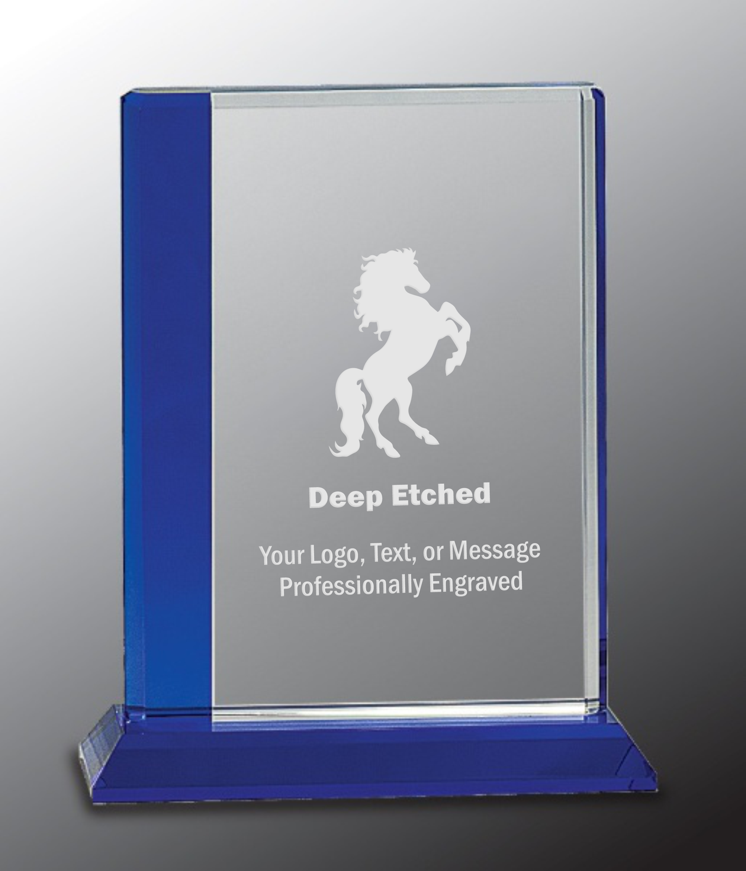 6 1/2" x 8" Blue Edge Crystal Award on Blue Base