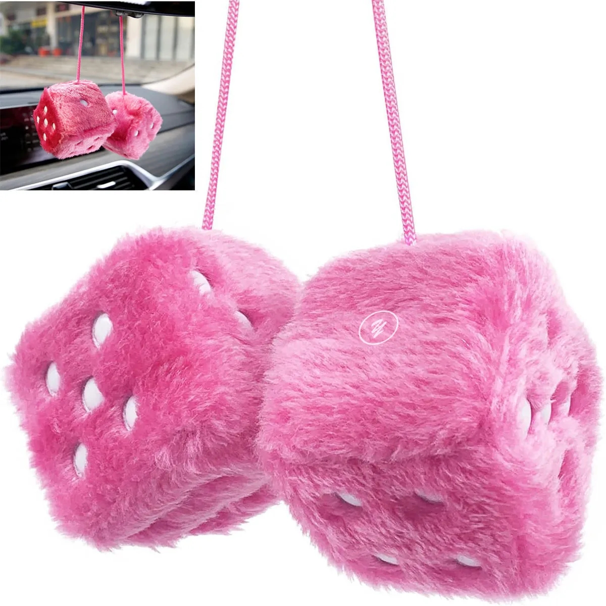 Square Mirror Hanging Couple Fuzzy Plush Dice 2
