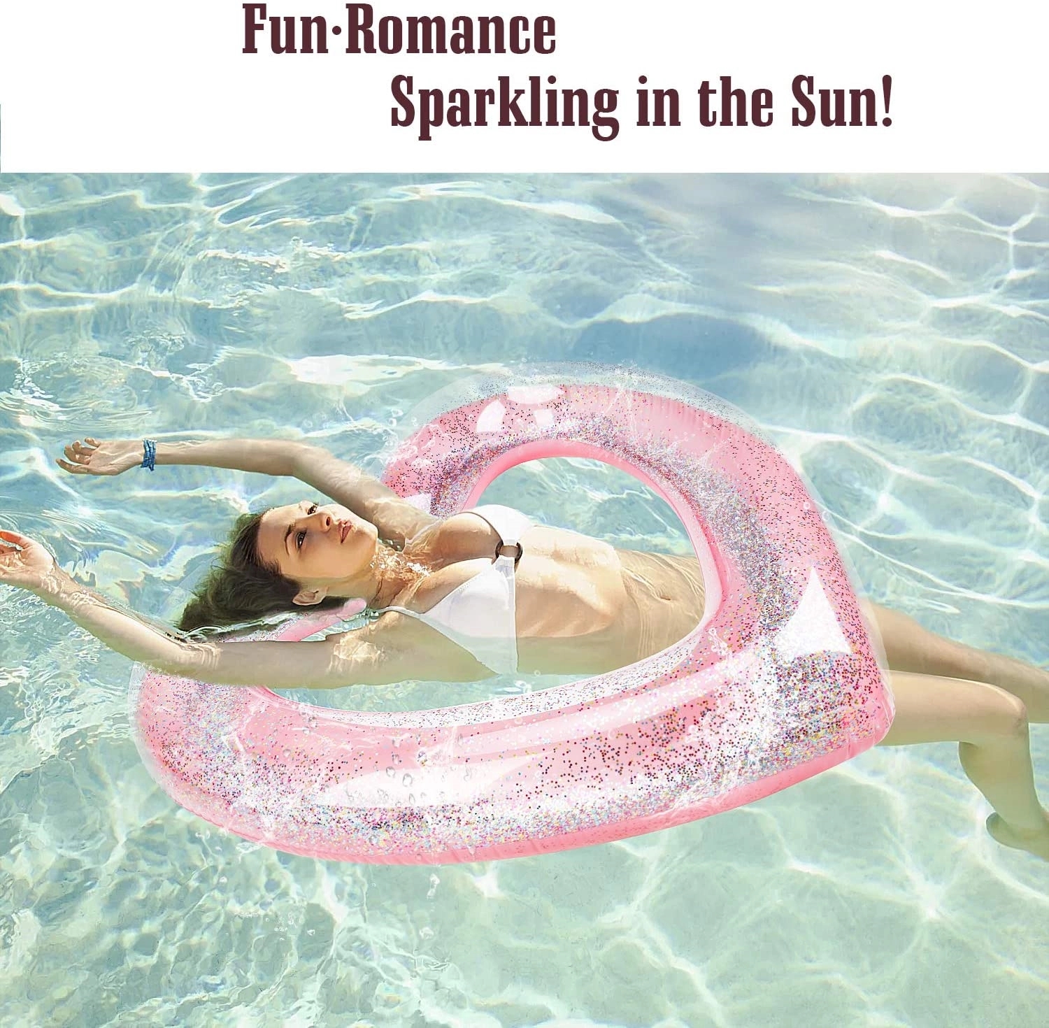 Heart Shaped Glitter Sequin Inflatable Pool Float 4