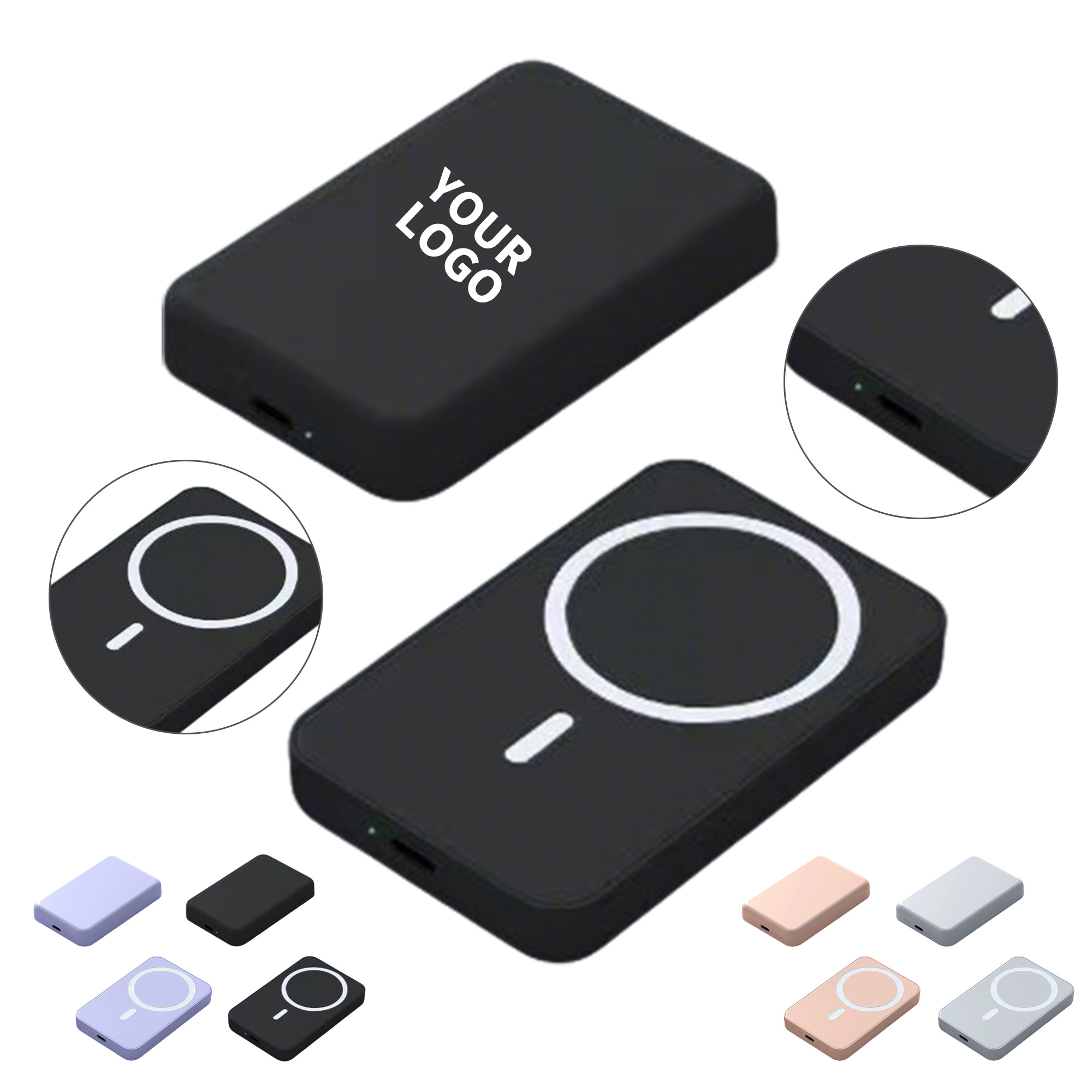 Five Thousand Milliamp Hour Magnetic Power Bank 3.74 x 2.52 x 0.51" 1