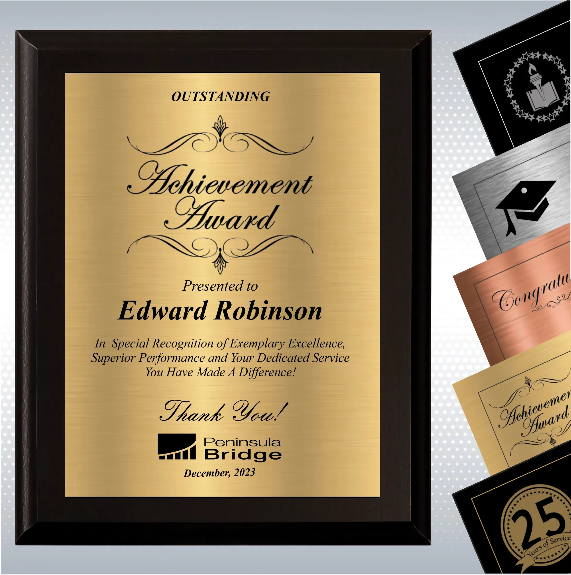 Black Matte Excellence Plaque , Employee Recognition Award 13