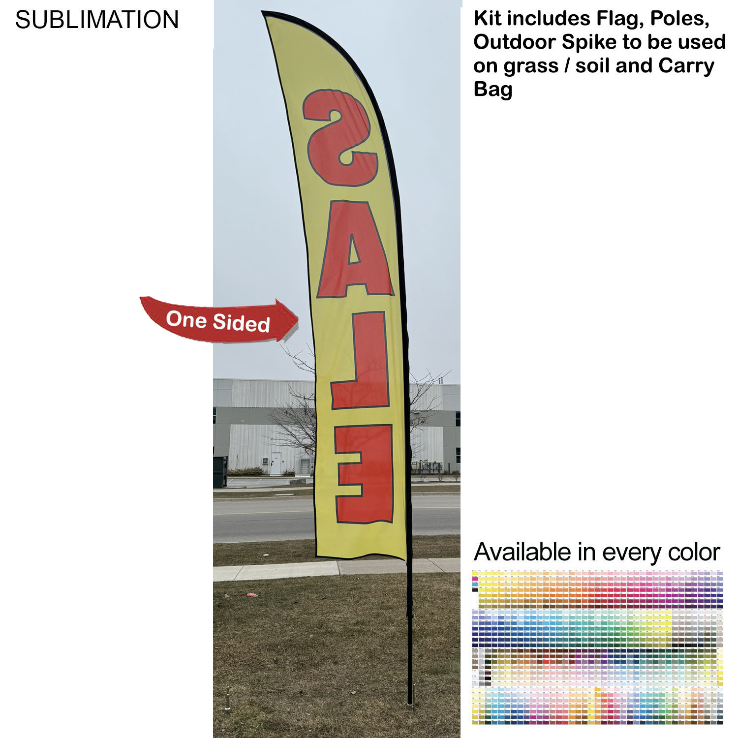 15' Large Feather Flag Kit, Full Color Graphics One Side, Outdoor Spike base and Bag Included 6