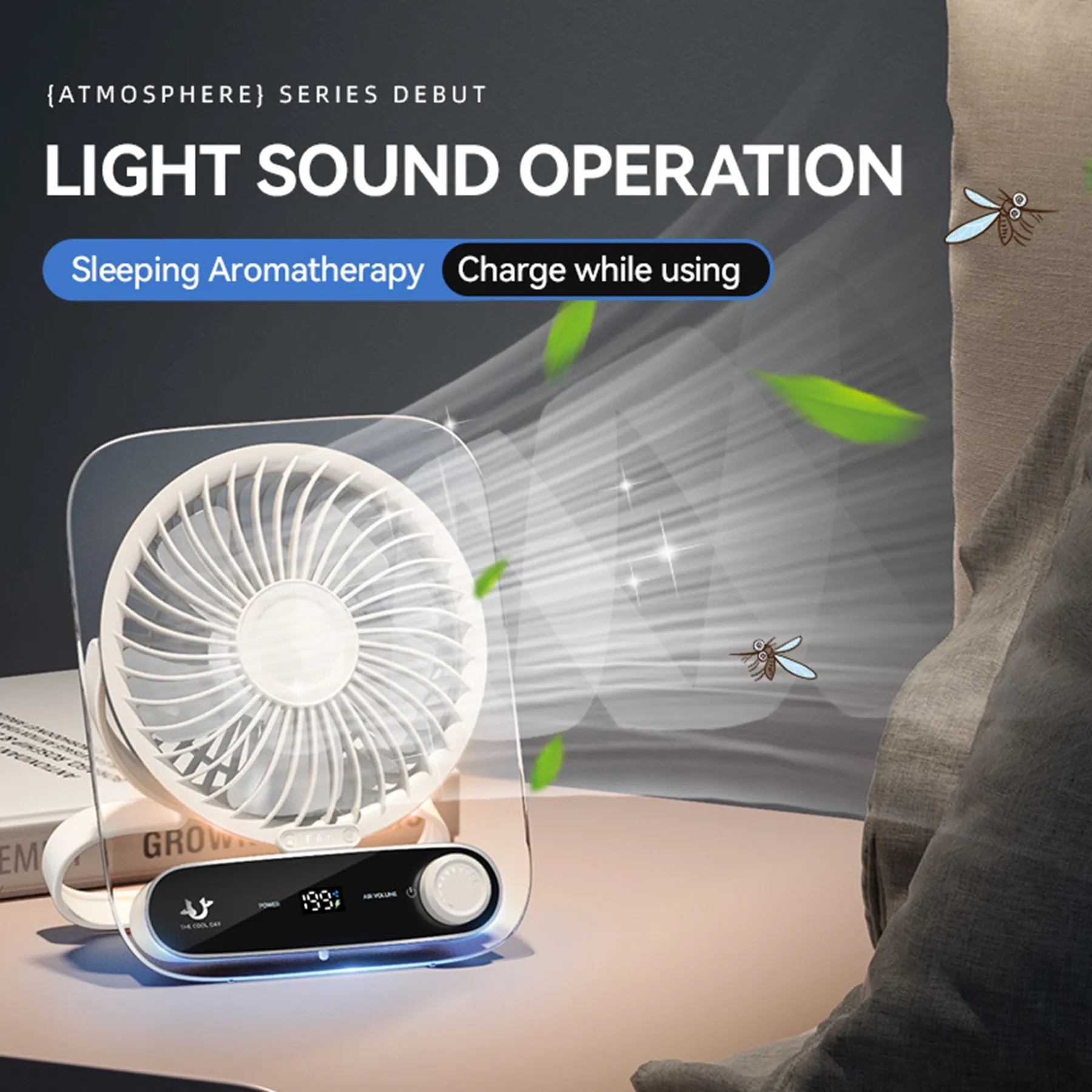 3000 mAh Ultra-thin Digital Display Portable Desktop Fan 3