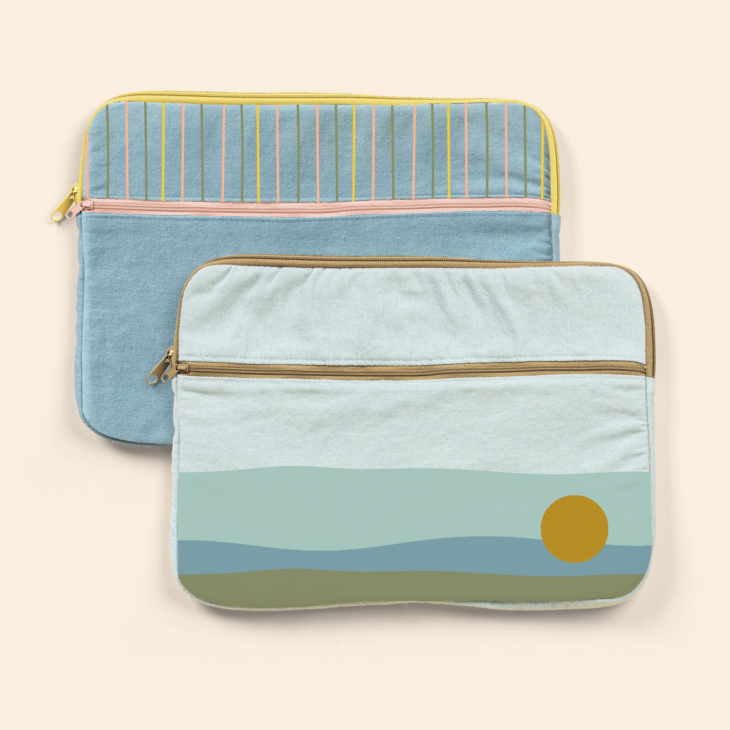 ZIPPERED POCKET LAPTOP SLEEVES - DENIM - SMALL - 13"