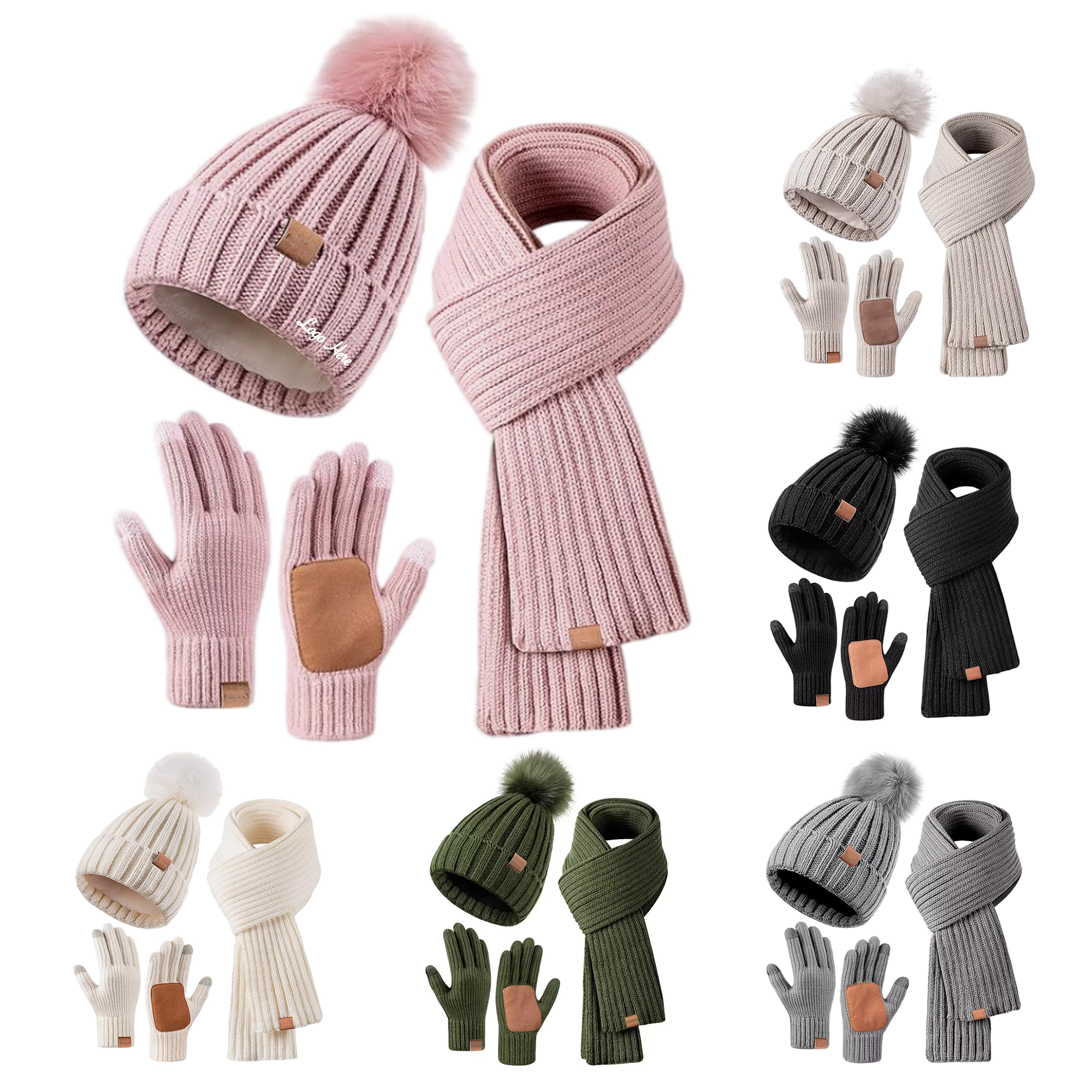Classic Beanie Hat Scarf Gloves Set for Women 3