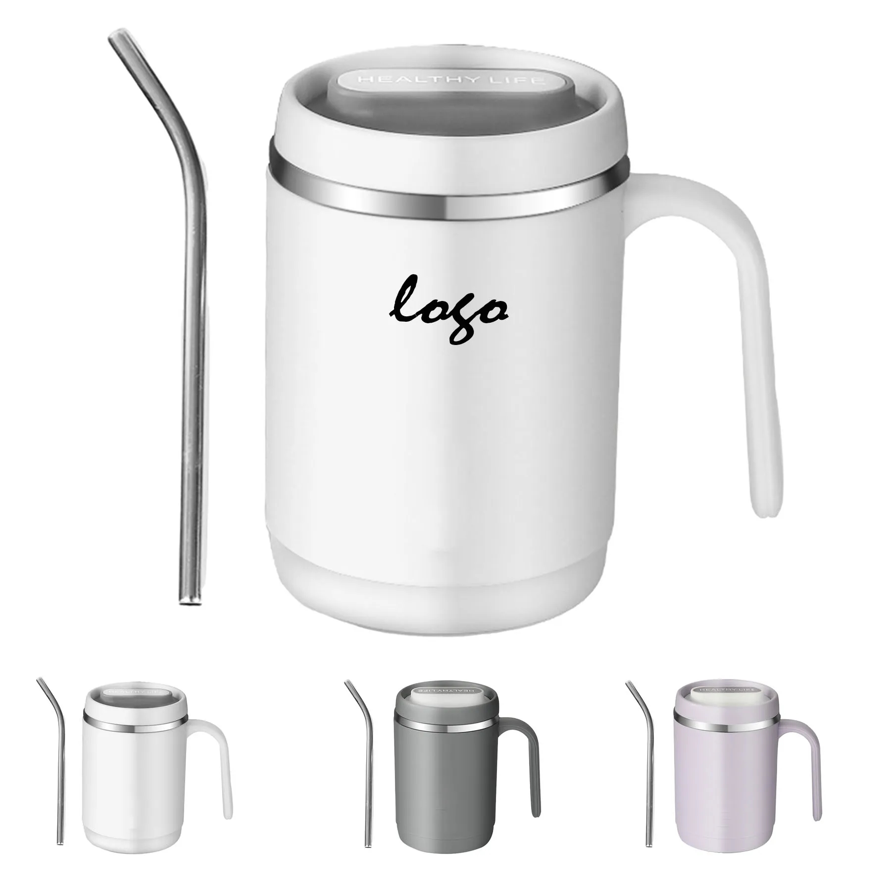 17oz Stainless Steel Insulated Mug with Lid and Curved Straw 4