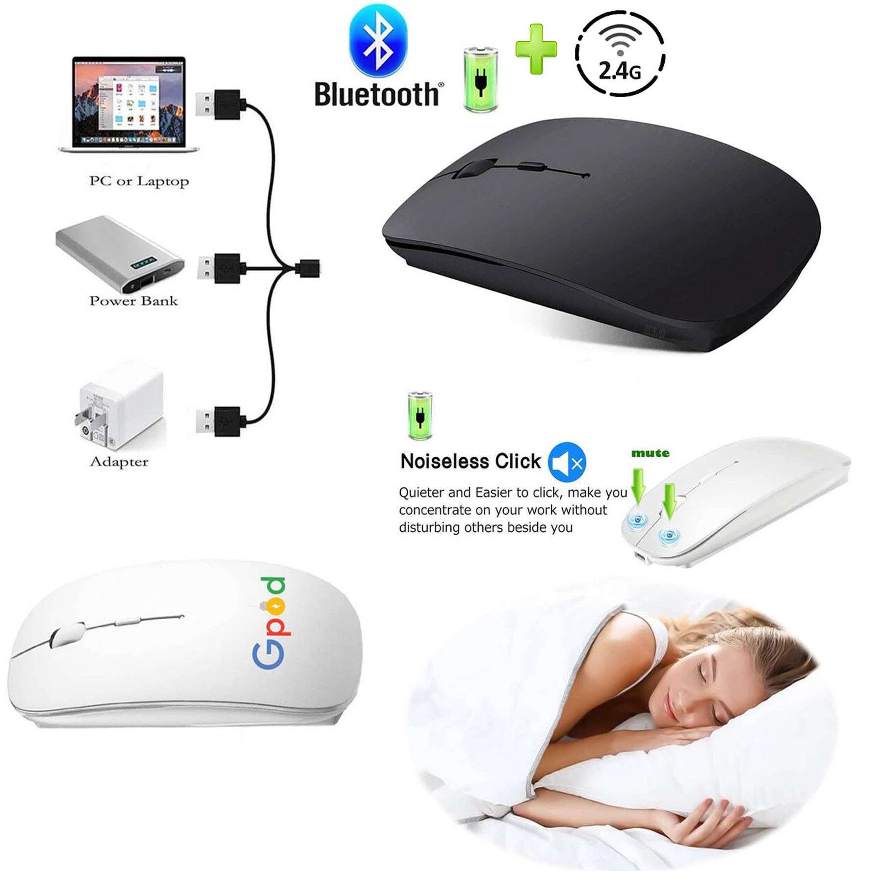 iBank ® Slim Dual-Connect Wireless Mouse – Rechargeable Bluetooth & USB for Multi-Device Use 3