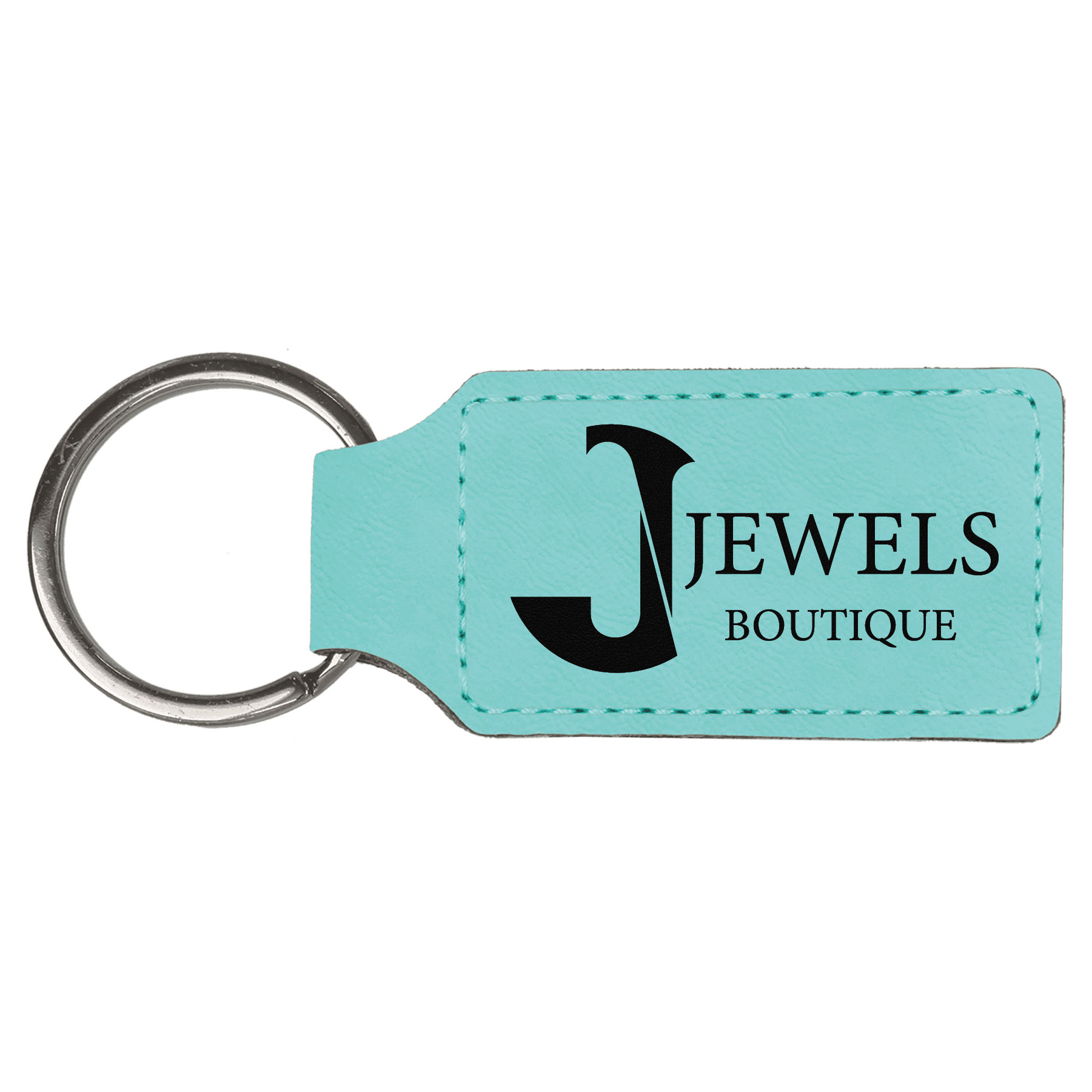 Teal Leatherette Rectangle Keychain 1