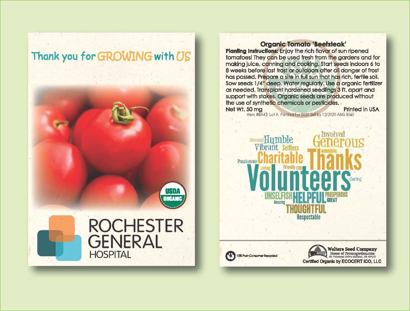 Organic Tomato Beefsteak Seed Packet - Standard Size 3.25" x 4.5" 2
