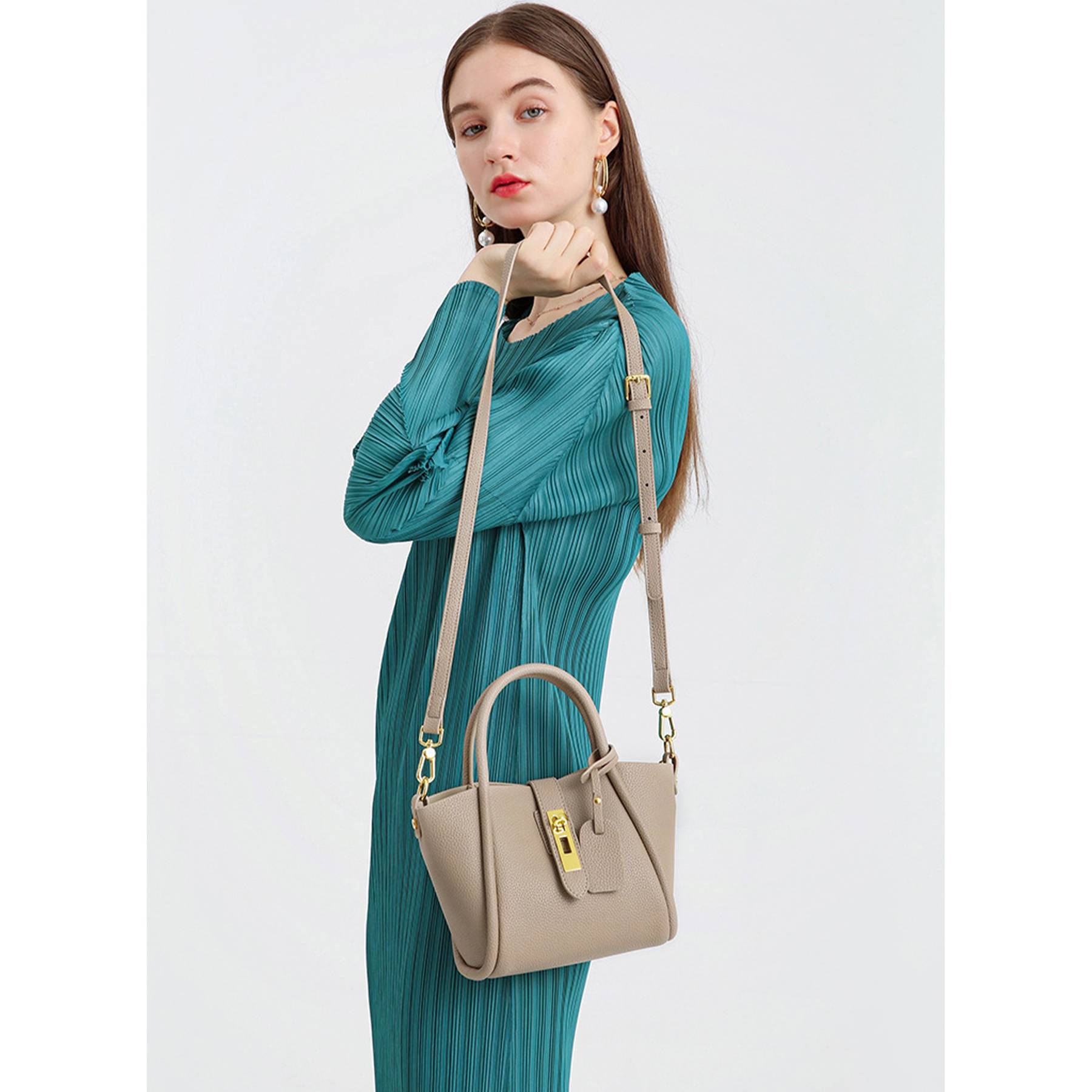Genuine Leather Stylish cross-body bucket bag 5