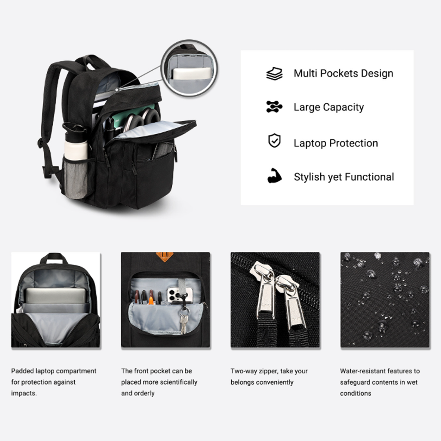 Large Capacity Multi-Pockets Polyester Laptop Backpack 8
