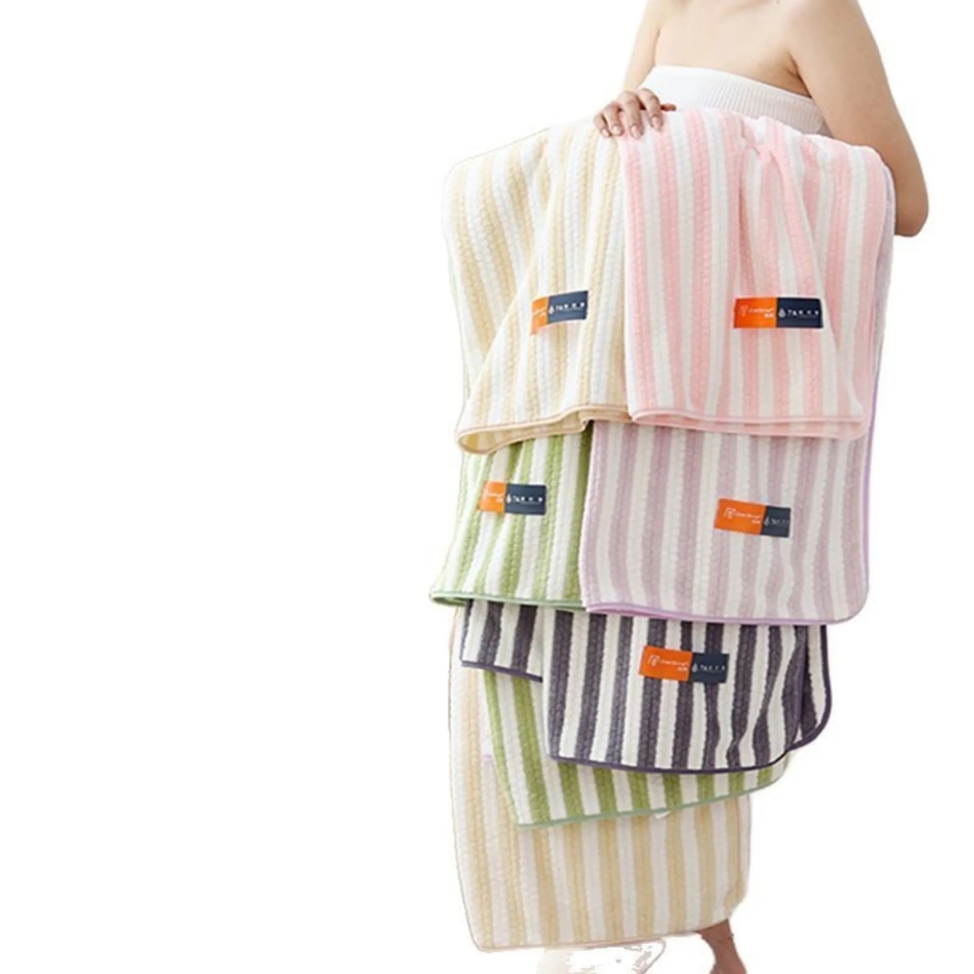 Soft Striped Coral Fleece Towel Ultra Absorbent 2
