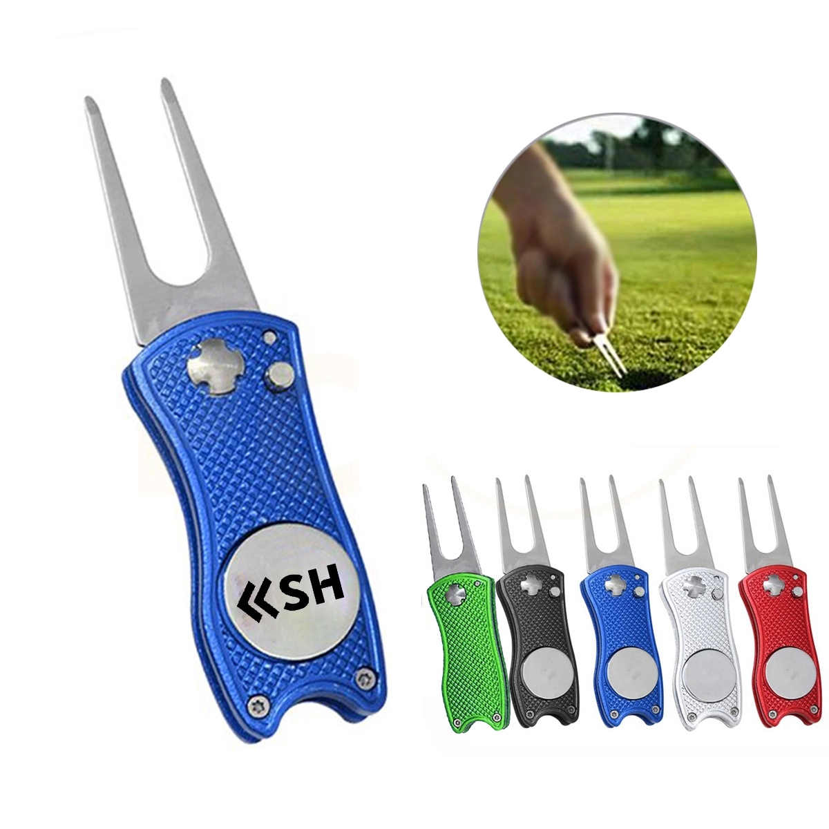 Foldable Pop-Up Button Stainless Steel Golf Ball Marker 2