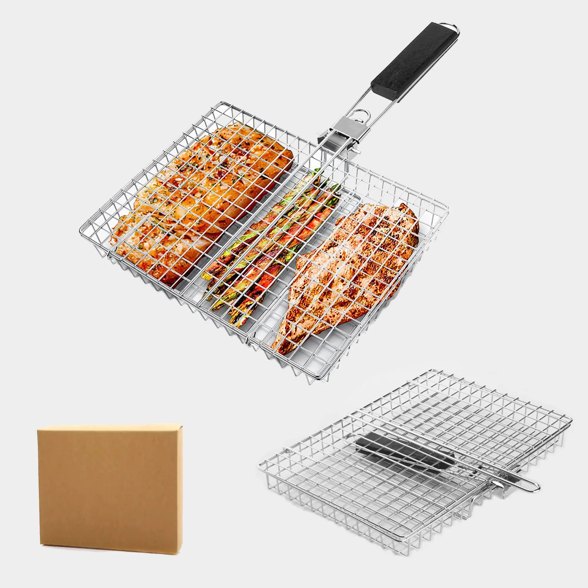 Folding Handle Barbecue Grill Basket Outdoor Rack 3