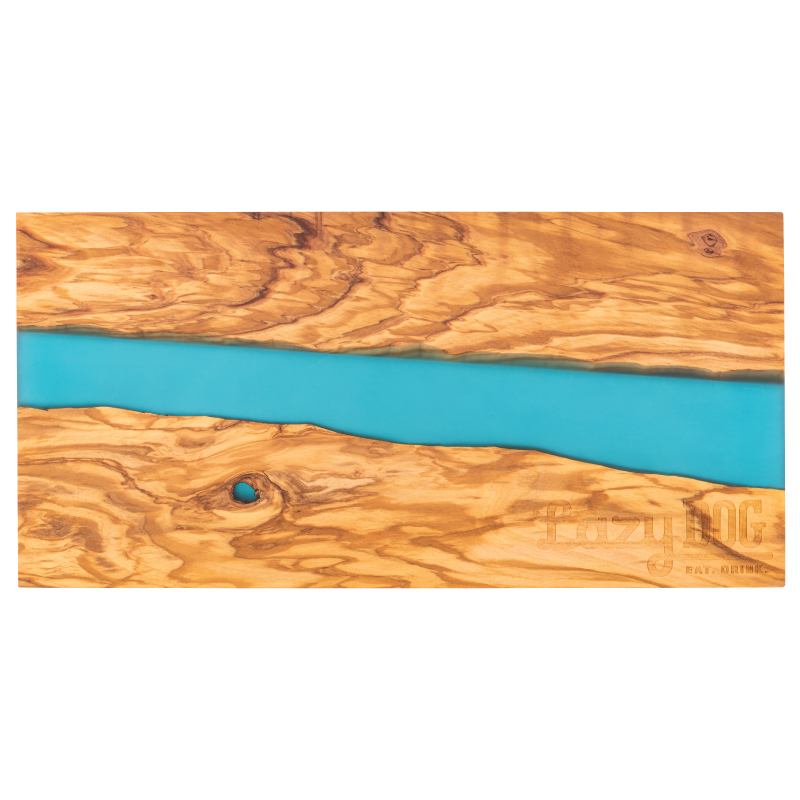 Long Olive Wood & Blue Resin Serving Cutting Board