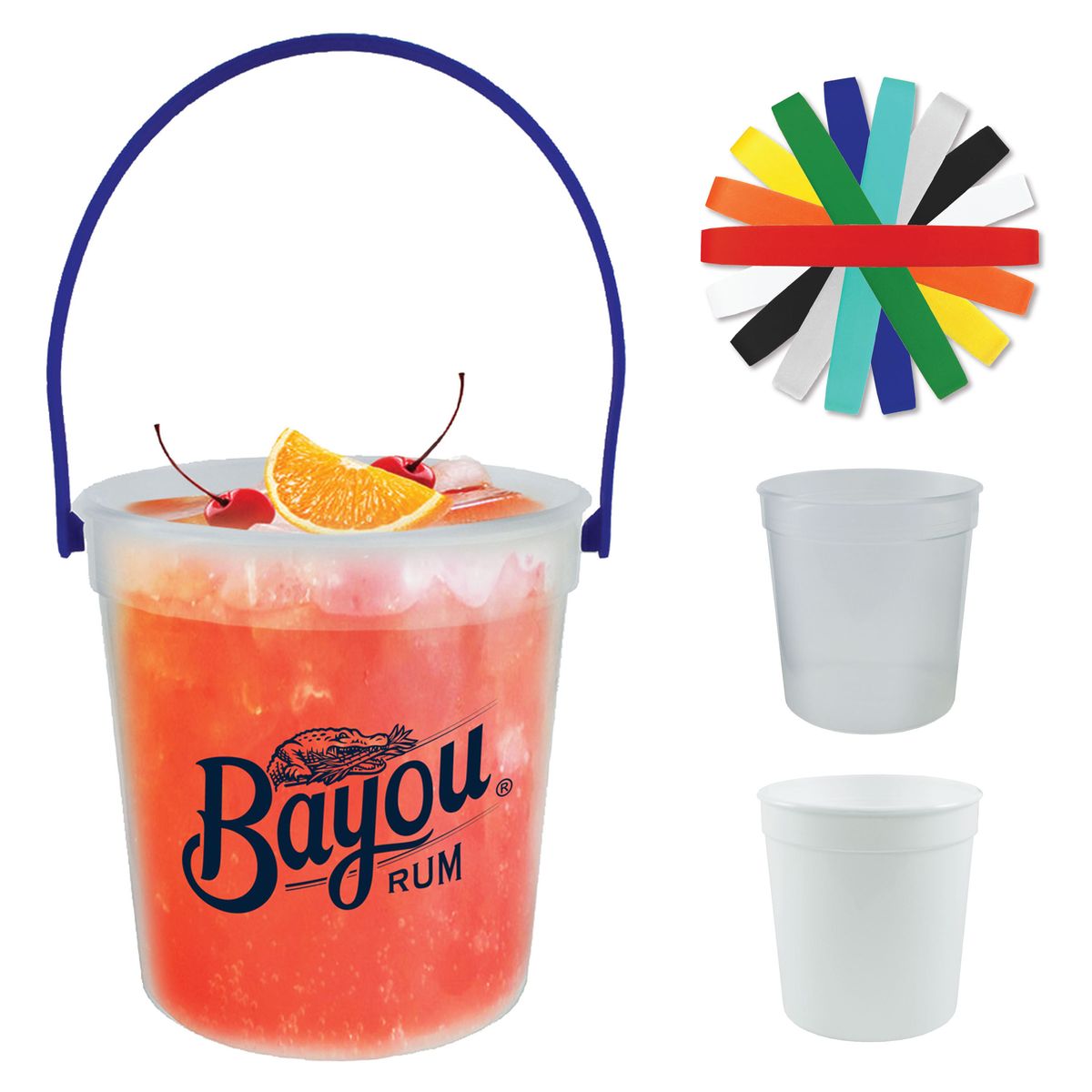 32oz Plastic Rum Bucket with Mix and Match Color Handle