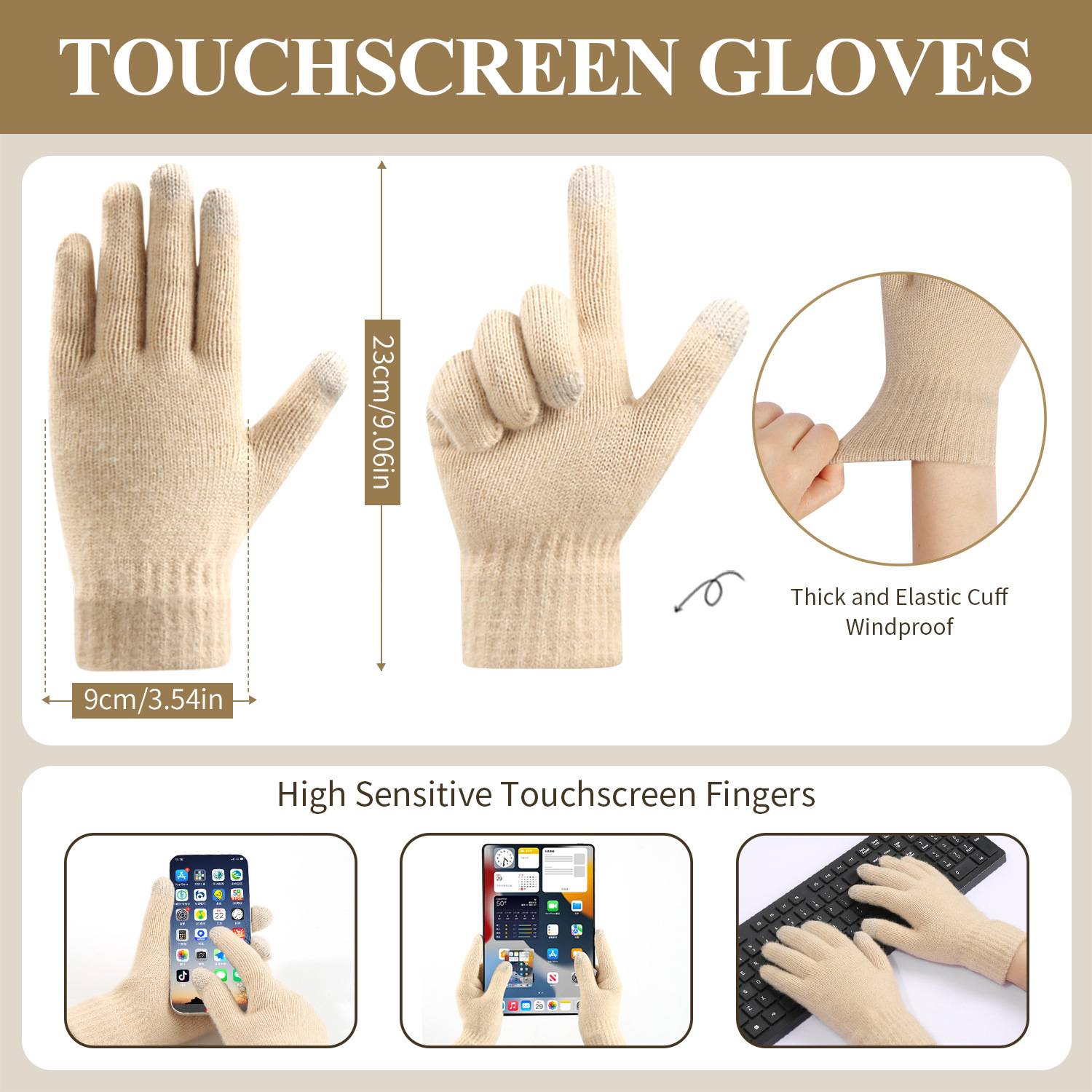 3 Pcs Winter Hat Scarf Gloves Knit Set 13
