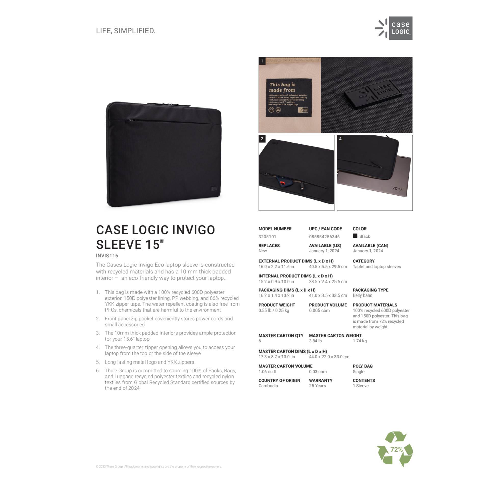 Case Logic Invigo Recycled 16” Laptop Sleeve