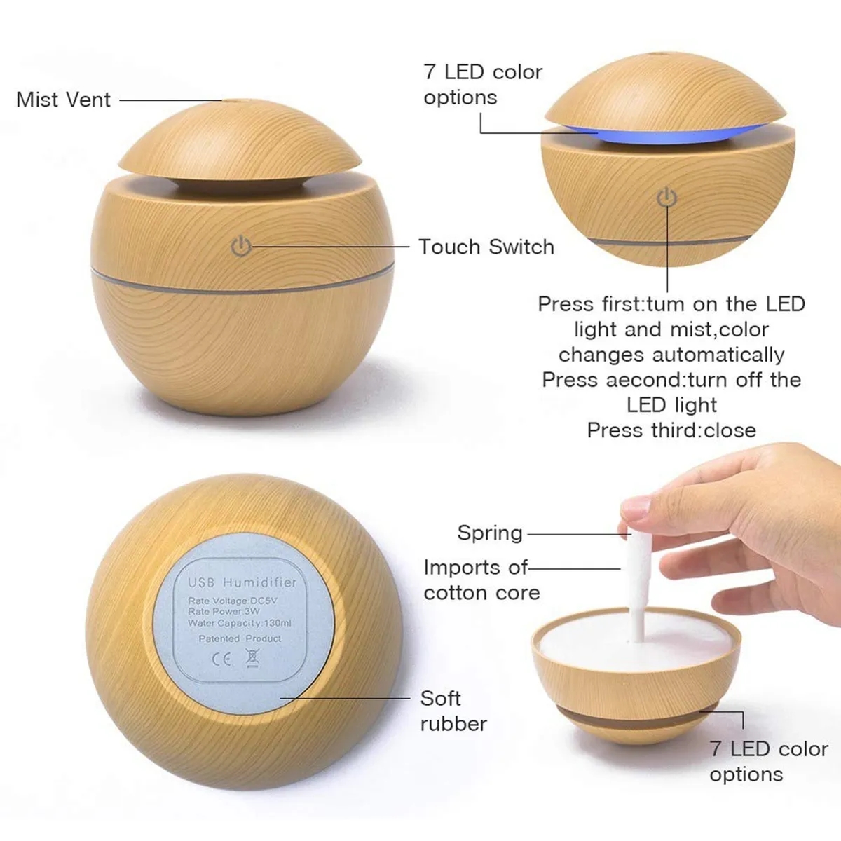 7 Colors LED Light Mini Air Humidifier 4