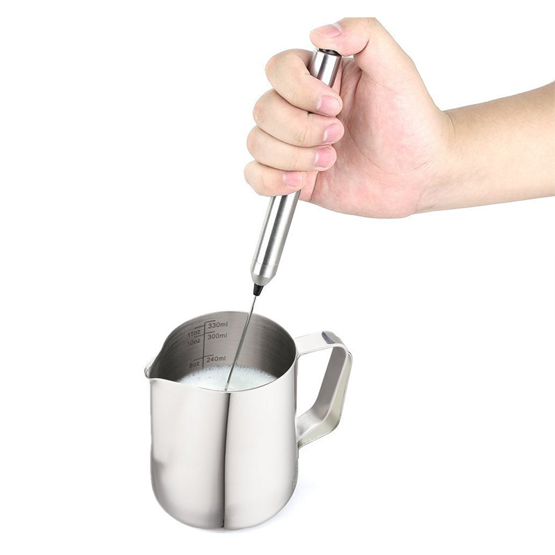 Silver Electric Handheld Milk Frother for Coffee Latte Frappe 9