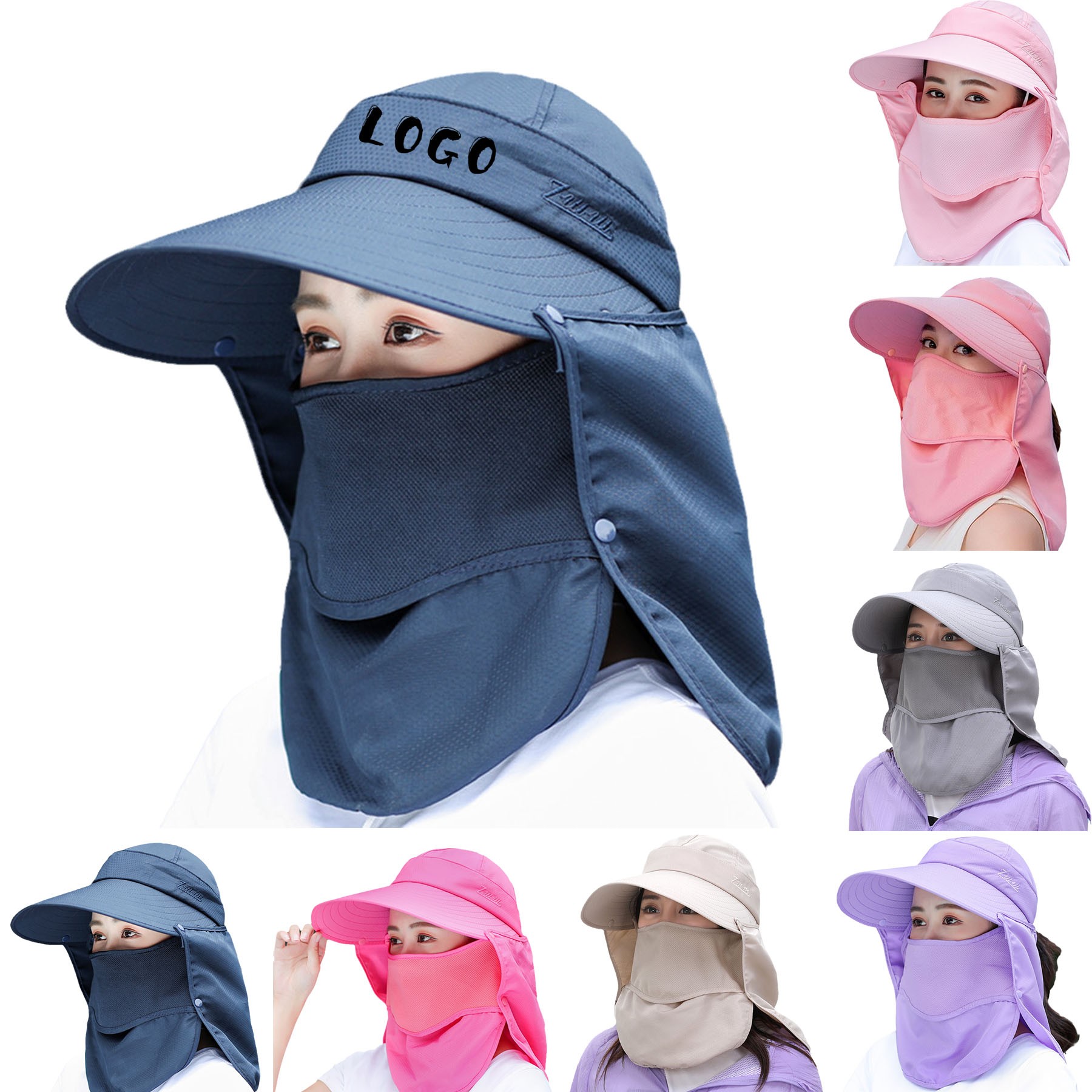 UV Protection Sunshade Hat W/ Detachable Mask/Neck Flap