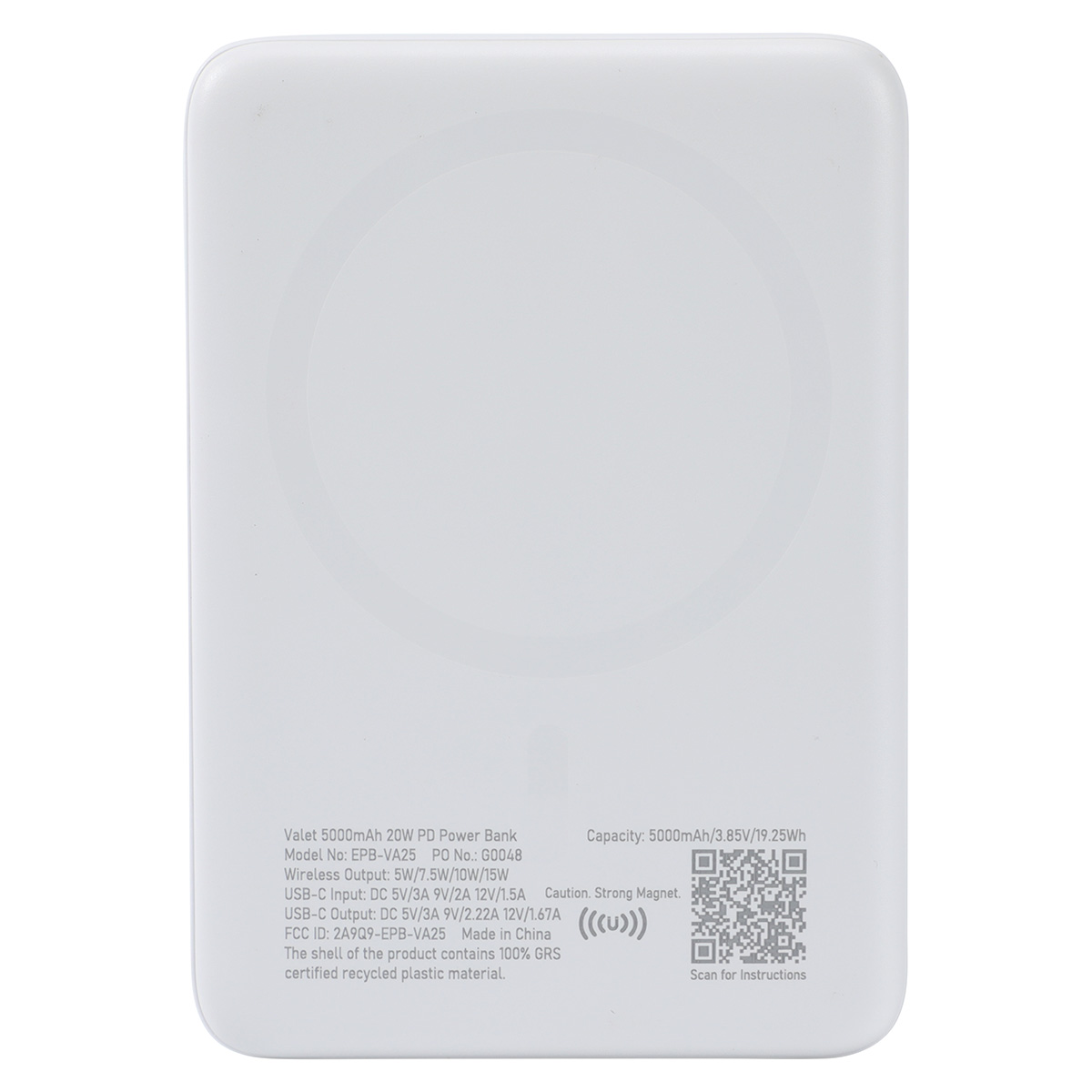 Valet 5000mAh 20W PD Power Bank with 15W Magnetic Wireless Charger 15