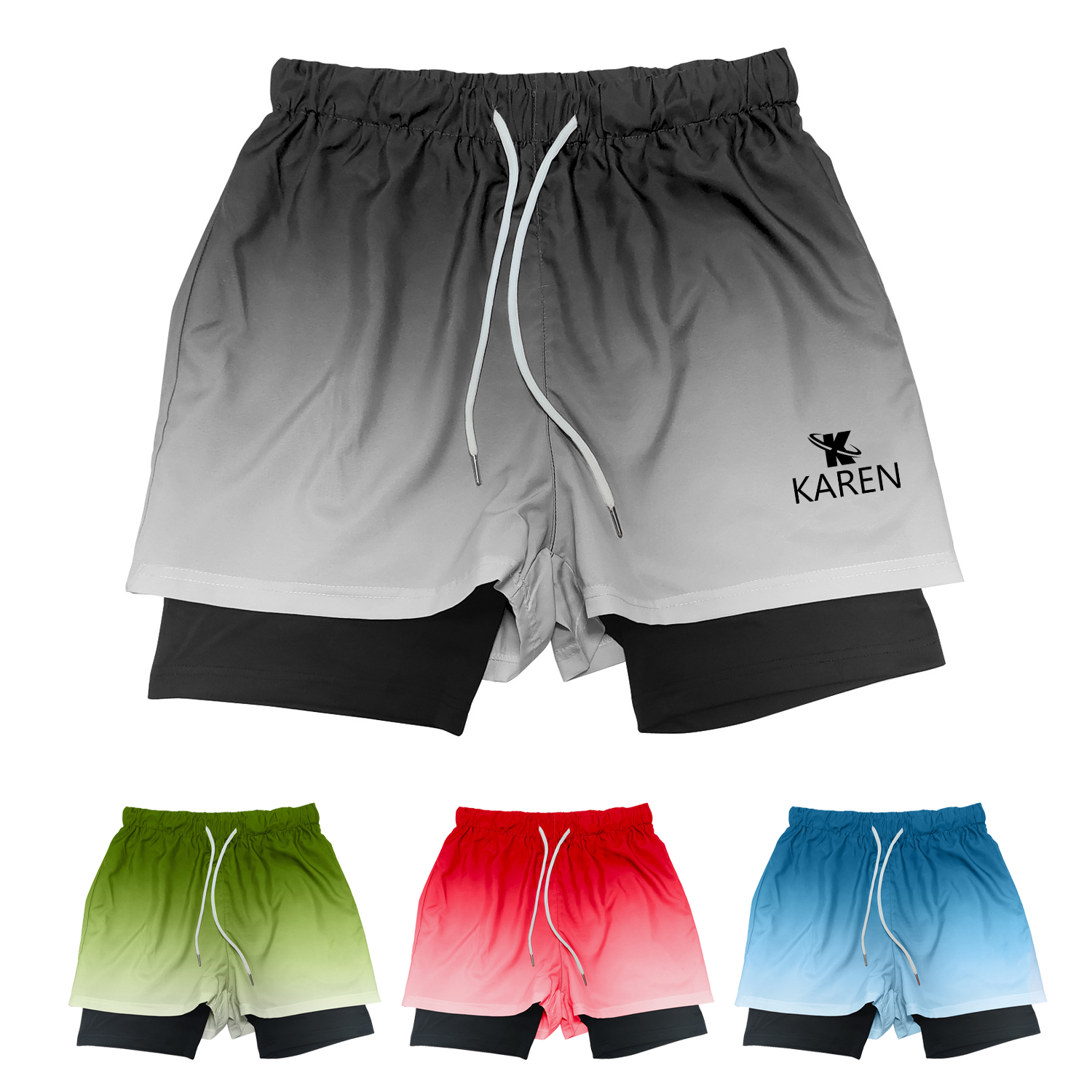 Mens 2-in-1 Quick-Dry Gradient Shorts w/ Secure Zip Pocket 7