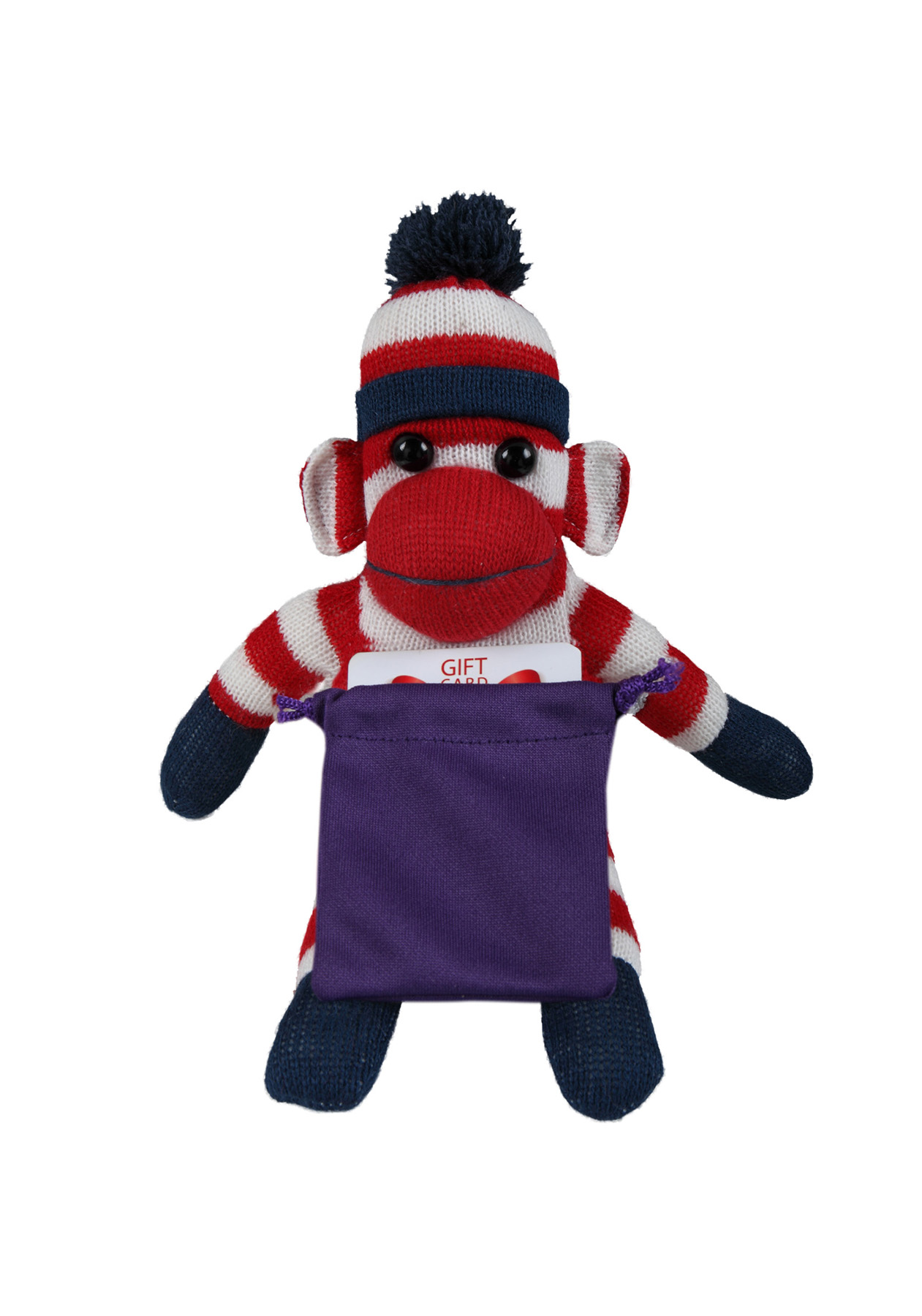 soft plush Patriotic Sock Monkey with gift card sack