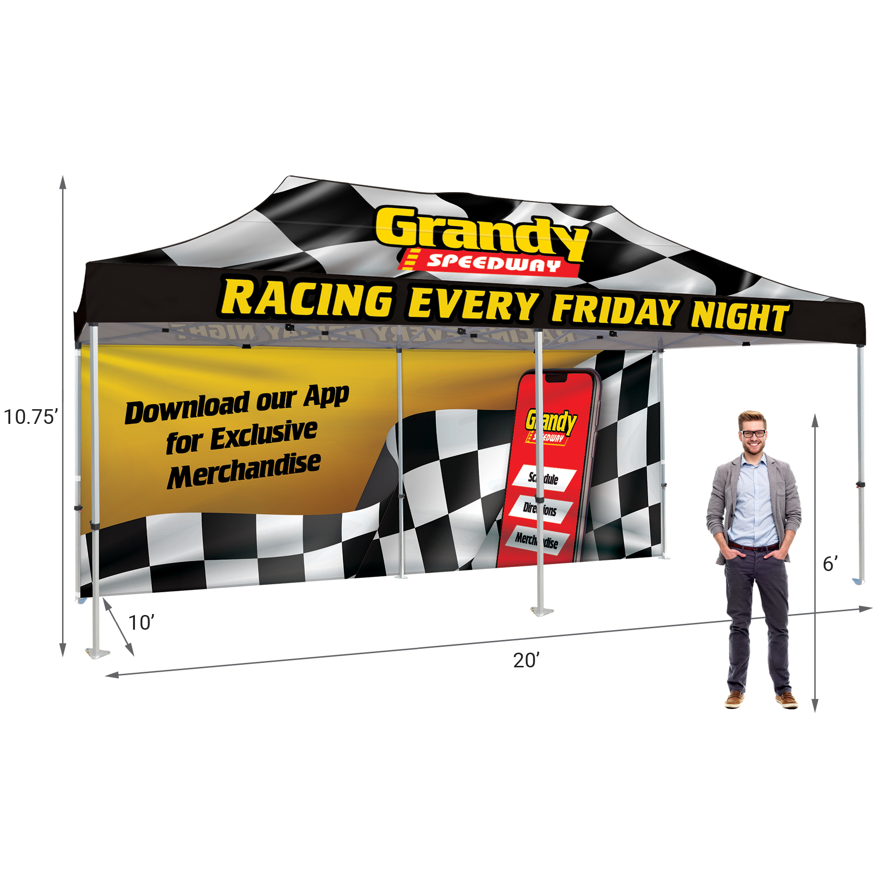 10' x 20' Heavy Duty Canopy Tent with One Full Double Sided Wall 6