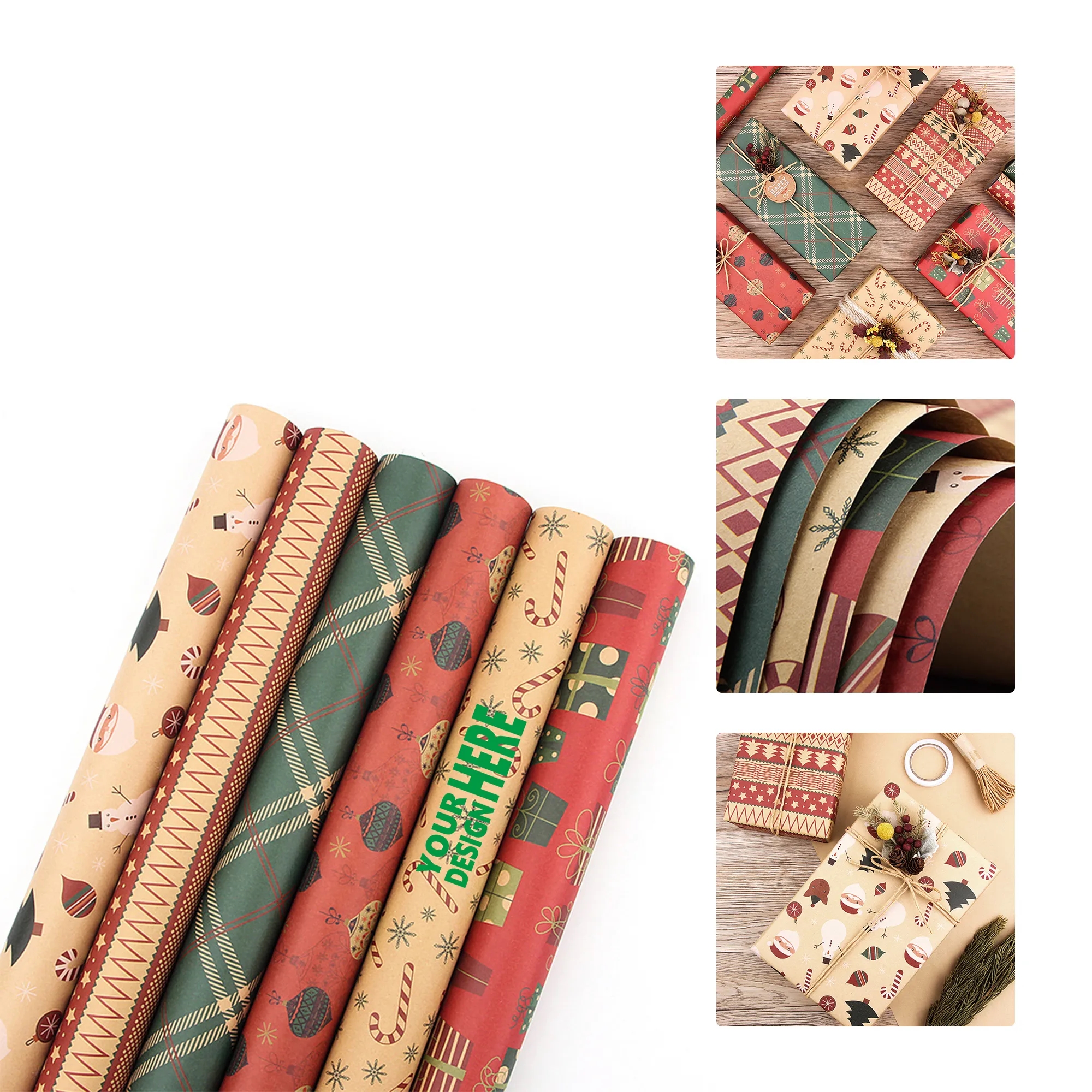 Vintage Christmas Kraft Gift Wrapping Paper Set 2