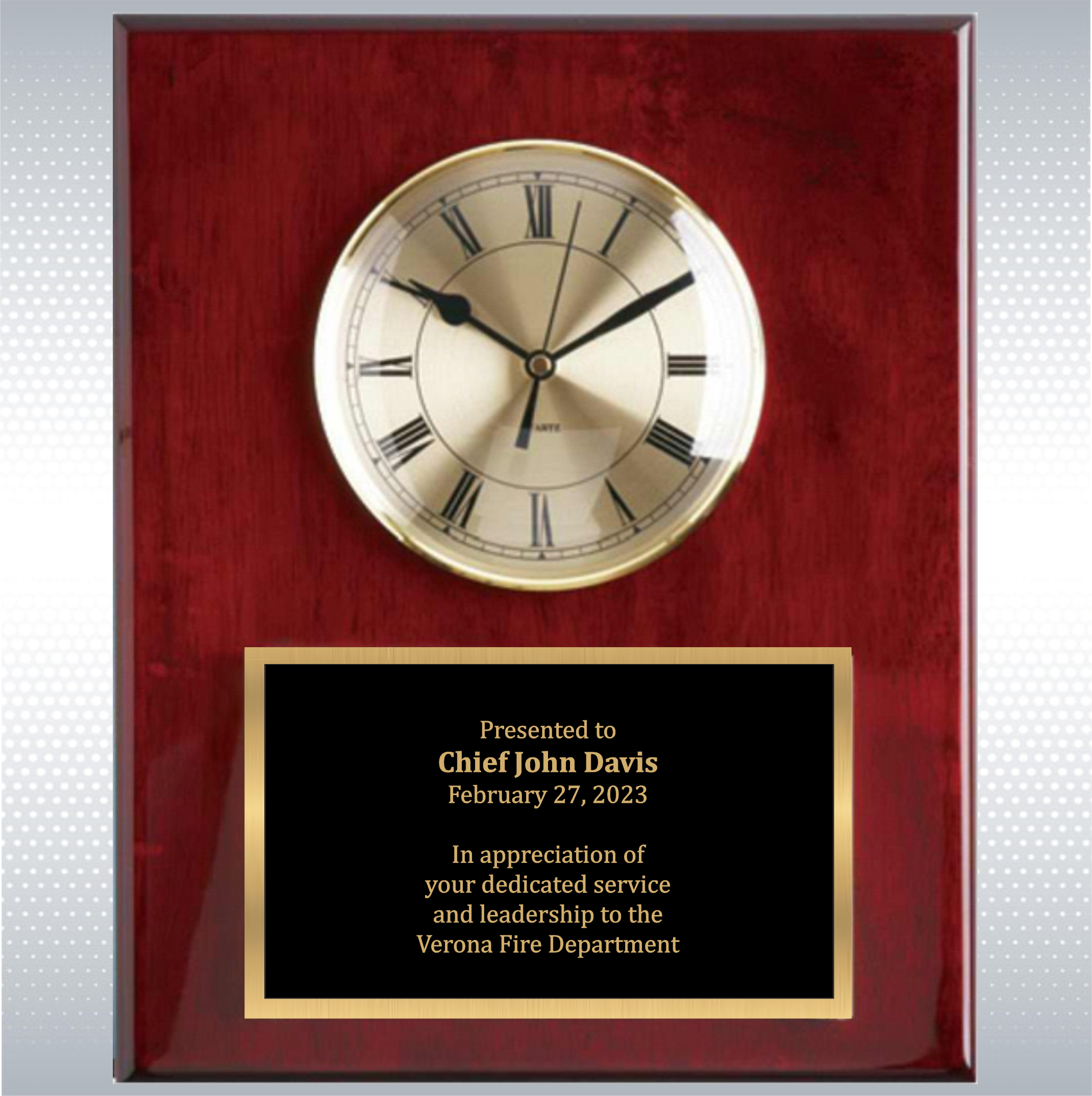 Piano Finish Solid Wood Plaque W/ Clock 6