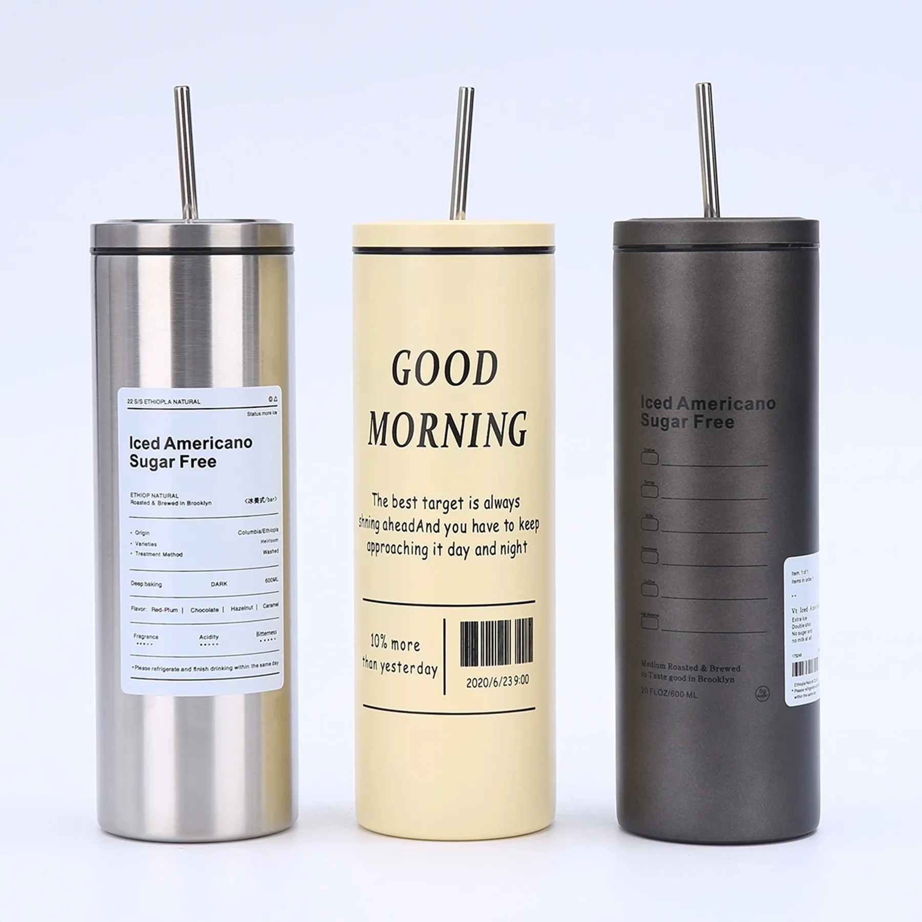 20 Oz. Double Wall Stainless Steel Vacuum Cup with Straw Lid 2
