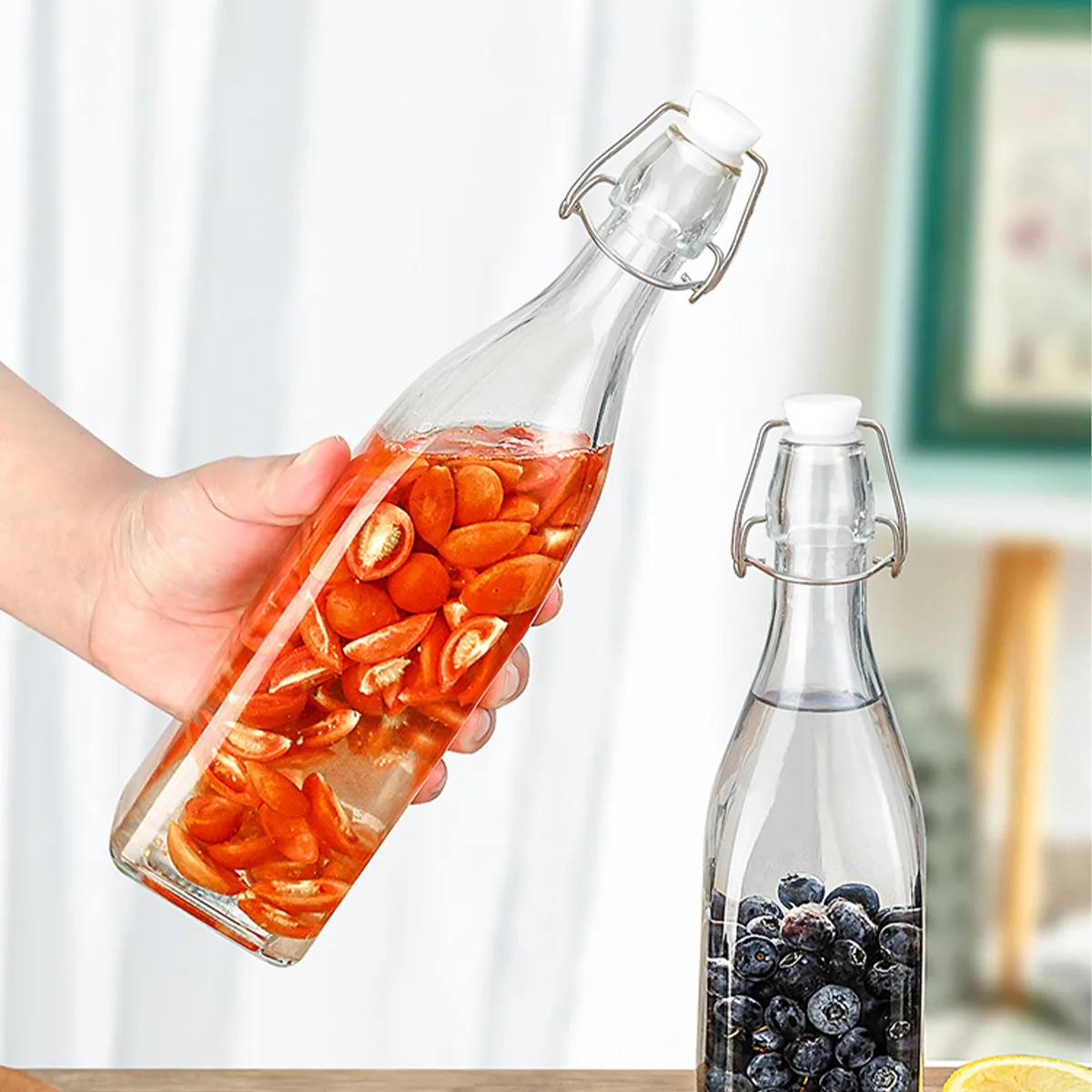 17OZ. Transparent Glass Beverage Beer Wine Fruit Bottle 4