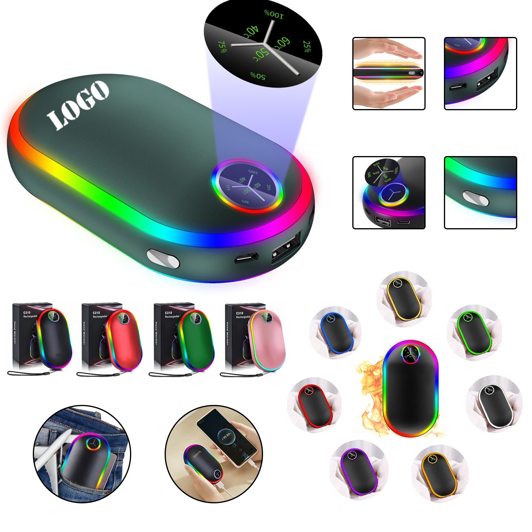 Portable Power Bank and Hand Warmer with Lights 2