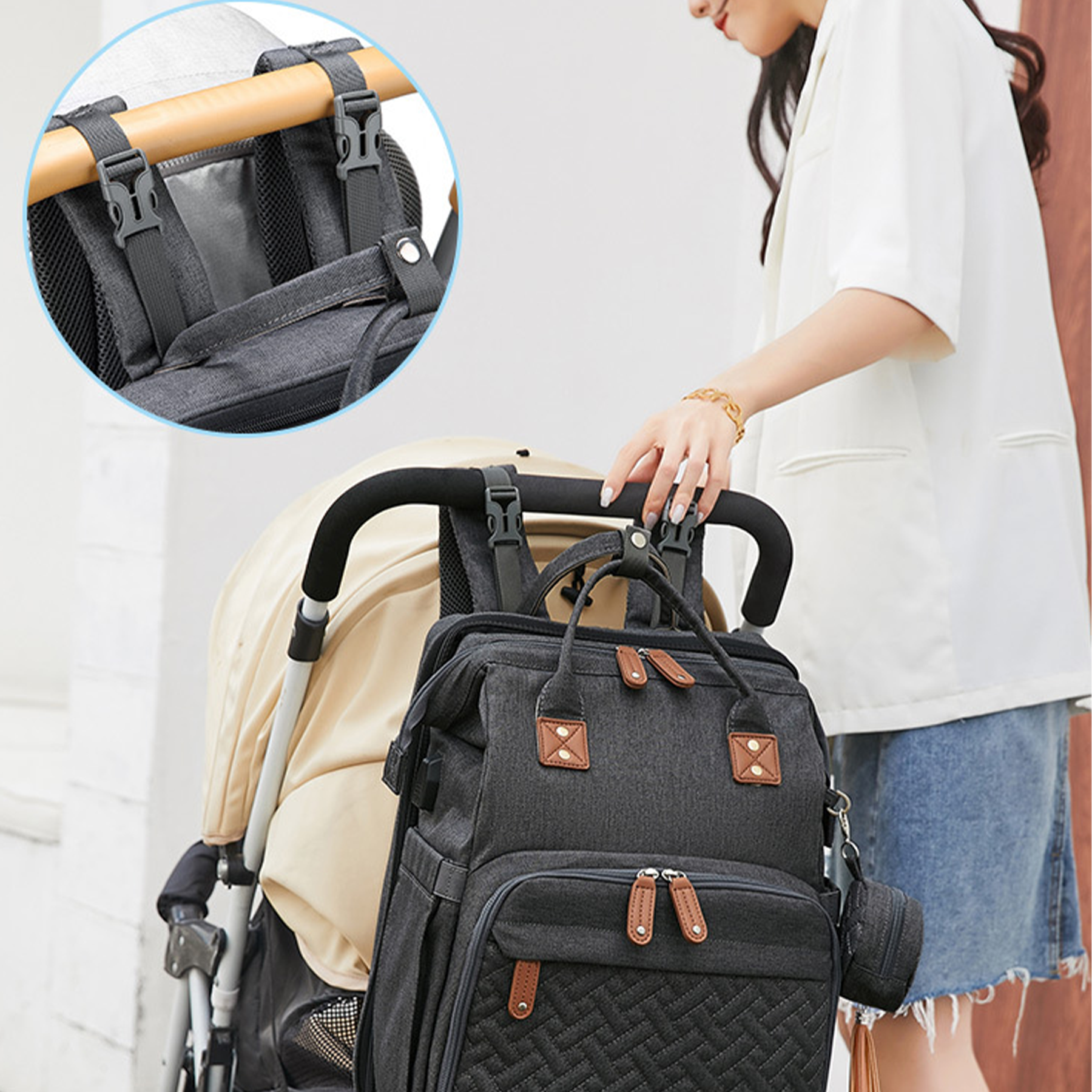 3 in 1 Diaper Bag Backpack with Bassinet Bed Mat Pad 11