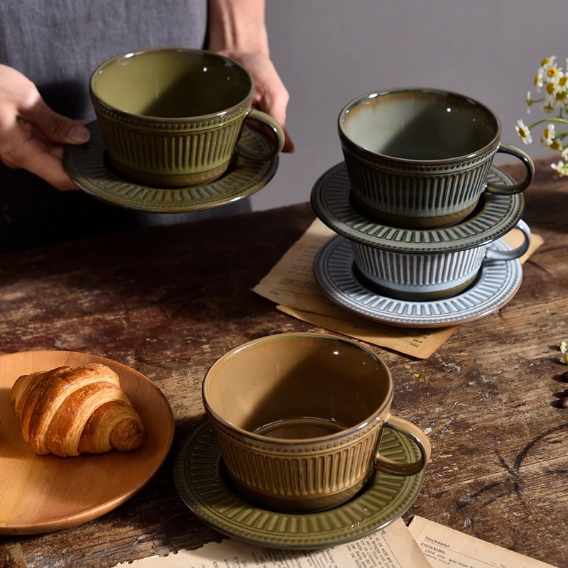 Custom 10 oz Ceramic Coffee Mug Saucer Set 4
